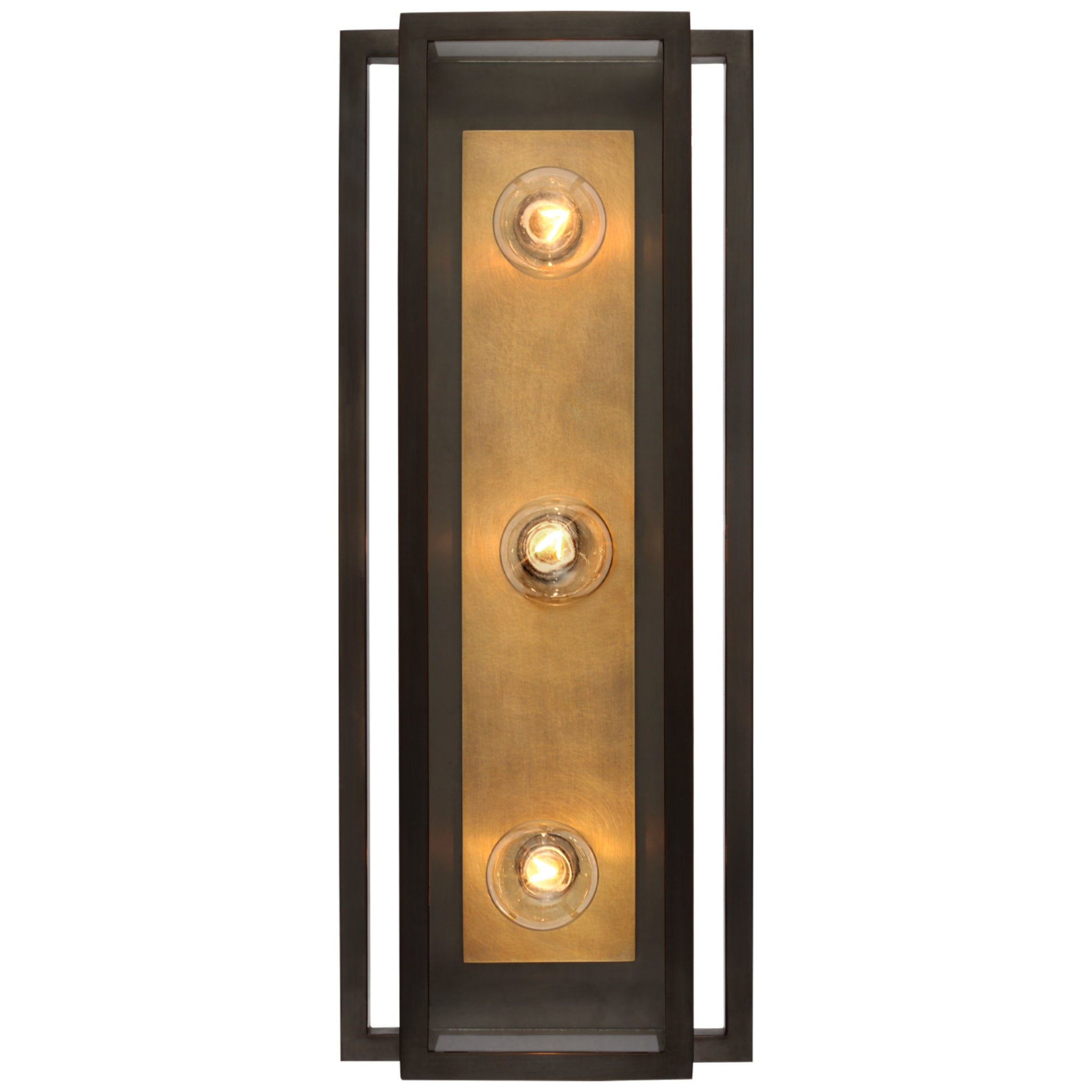 Ian K. Fowler Halle 18" Vanity Light in Bronze and Hand-Rubbed Antique Brass with Clear Glass