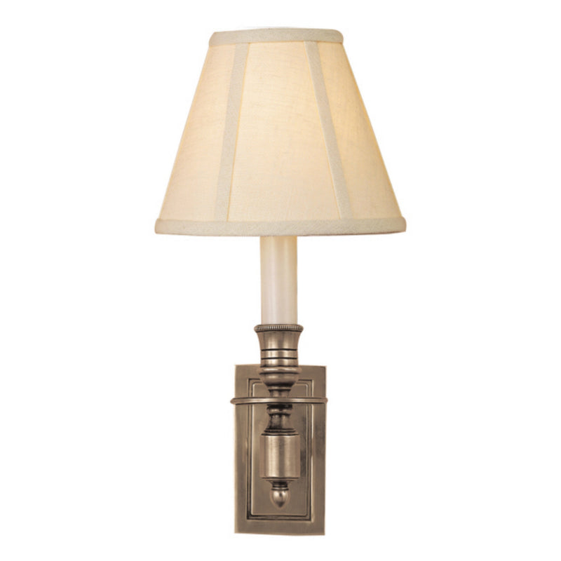 Studio VC French Single Library Sconce in Antique Nickel with Linen Shade