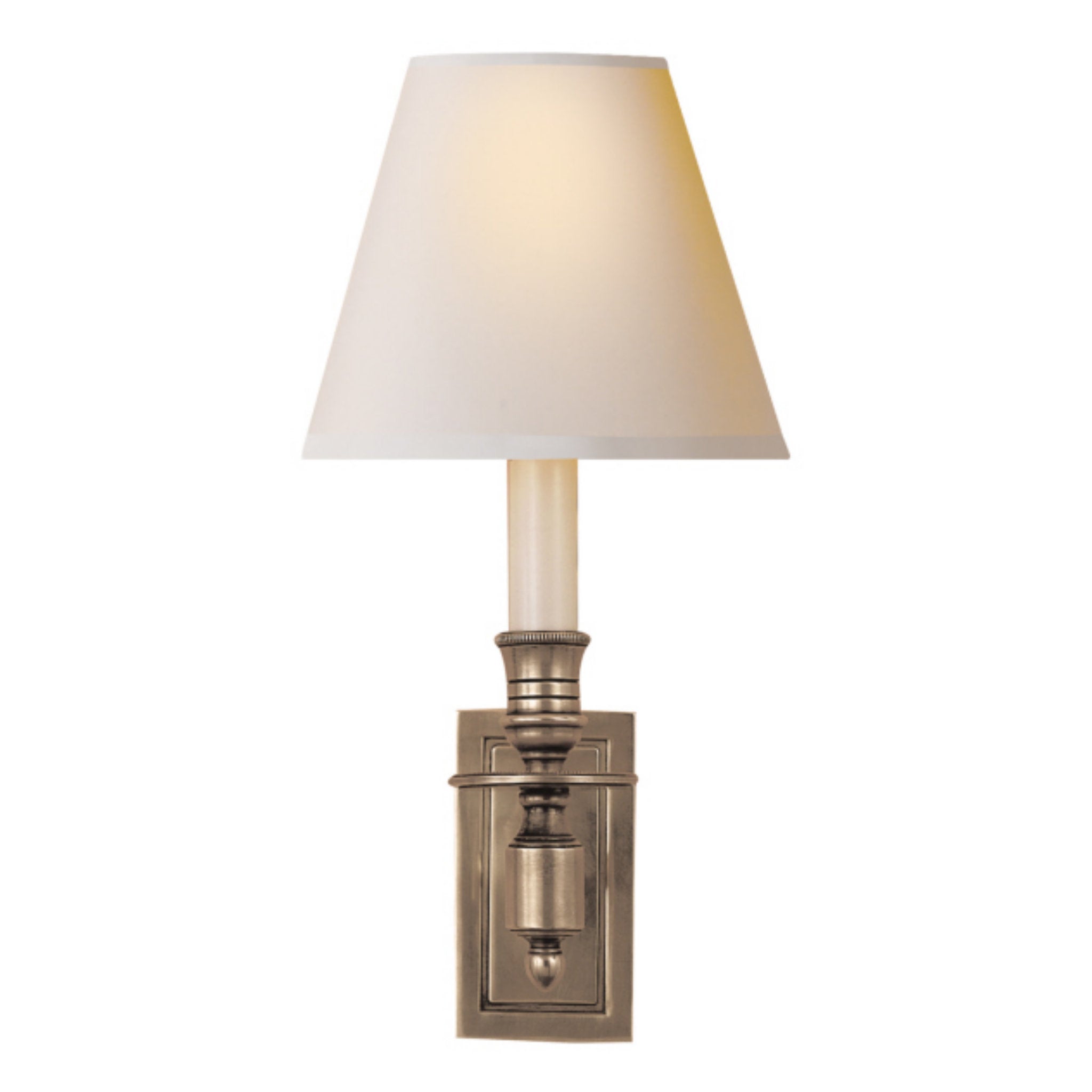 Visual Comfort French Single Library Sconce in Antique Nickel with Natural Paper Shade