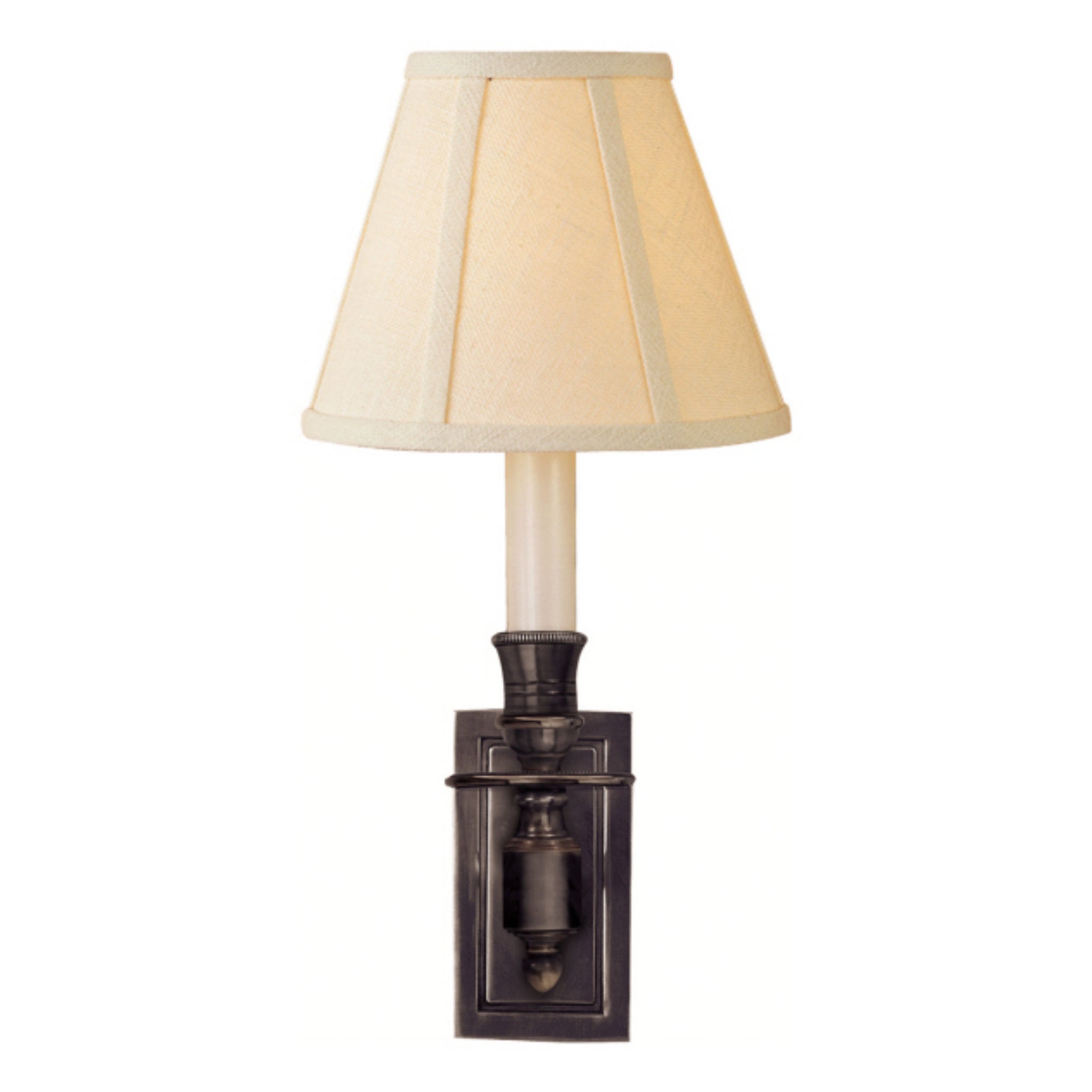 Visual Comfort French Single Library Sconce in Bronze with Linen Shade