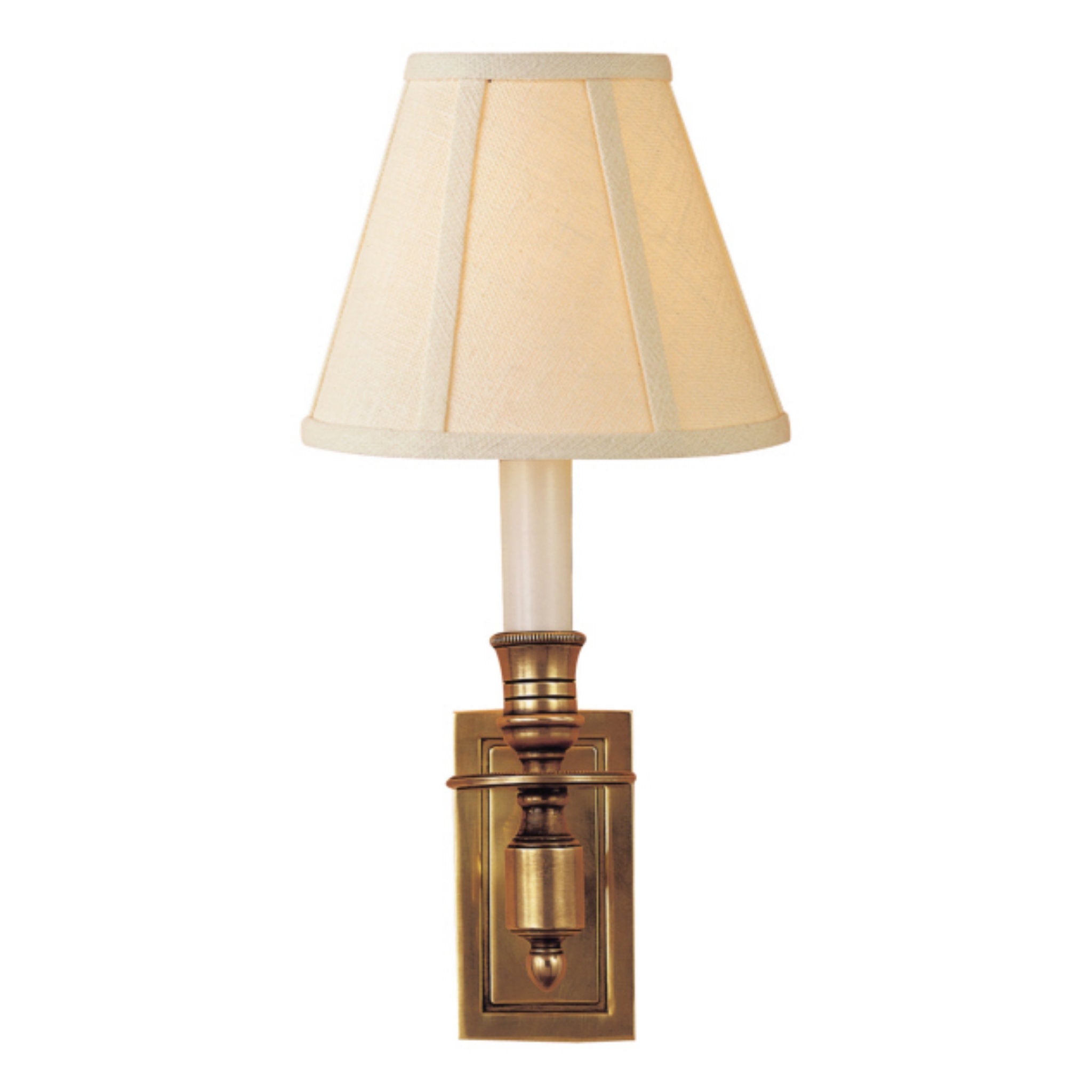 Visual Comfort French Single Library Sconce in Hand-Rubbed Antique Brass with Linen Shade