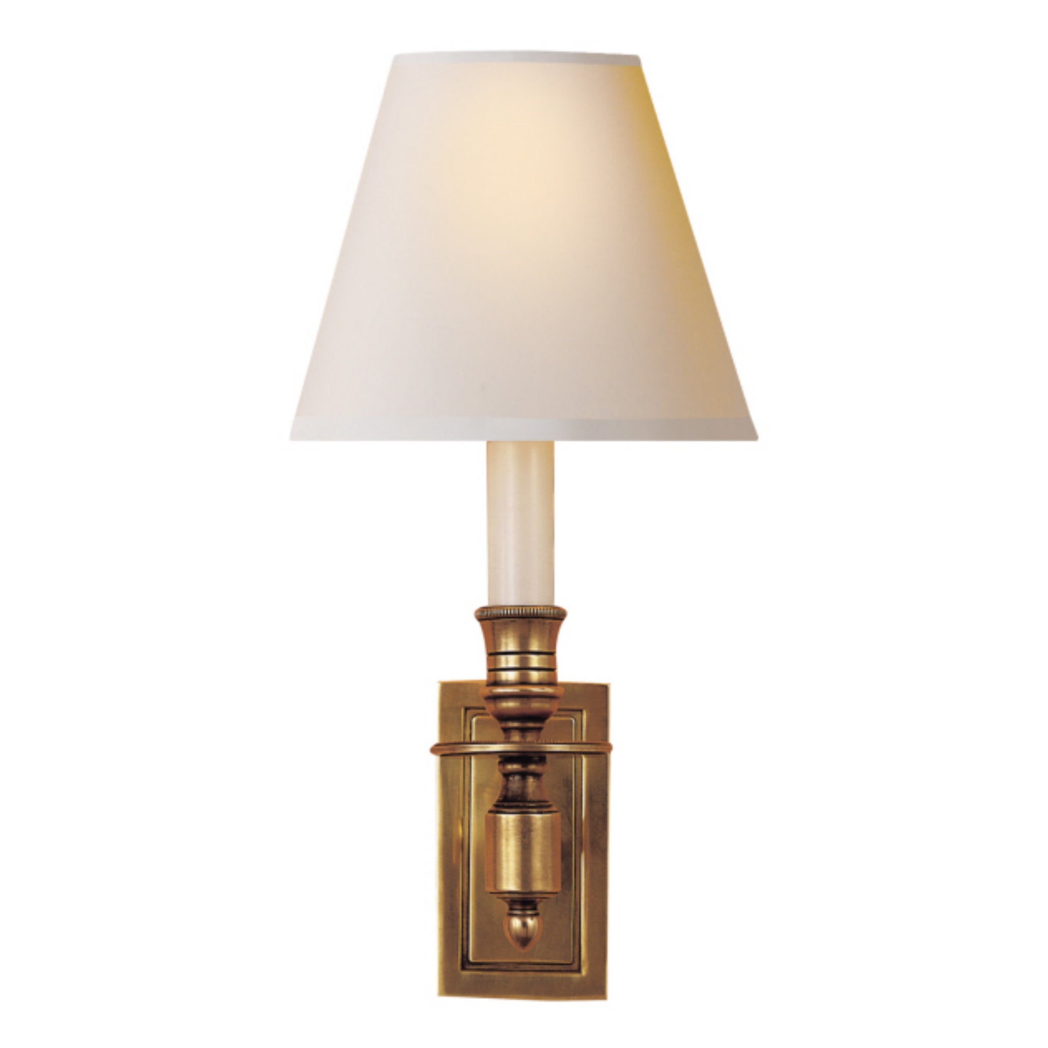 Visual Comfort French Single Library Sconce in Hand-Rubbed Antique Brass with Natural Paper Shade