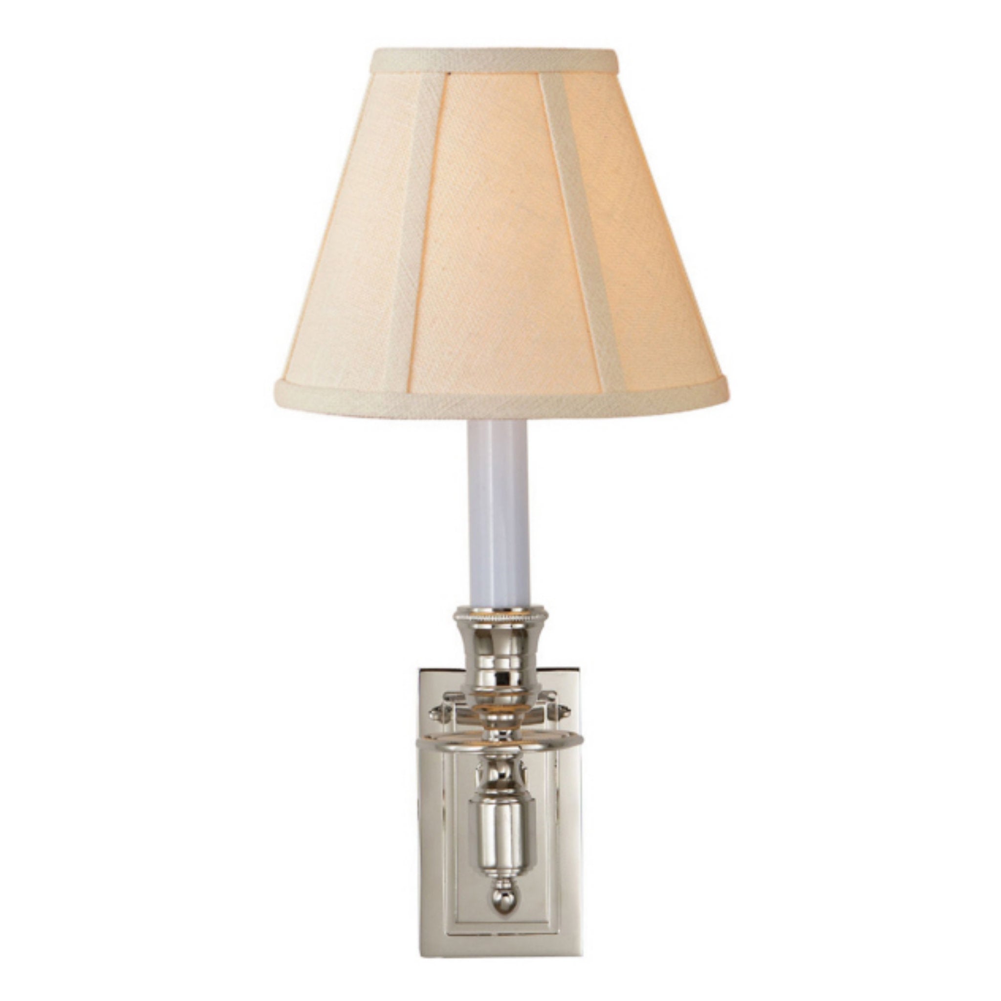 Visual Comfort French Single Library Sconce in Polished Nickel with Linen Shade
