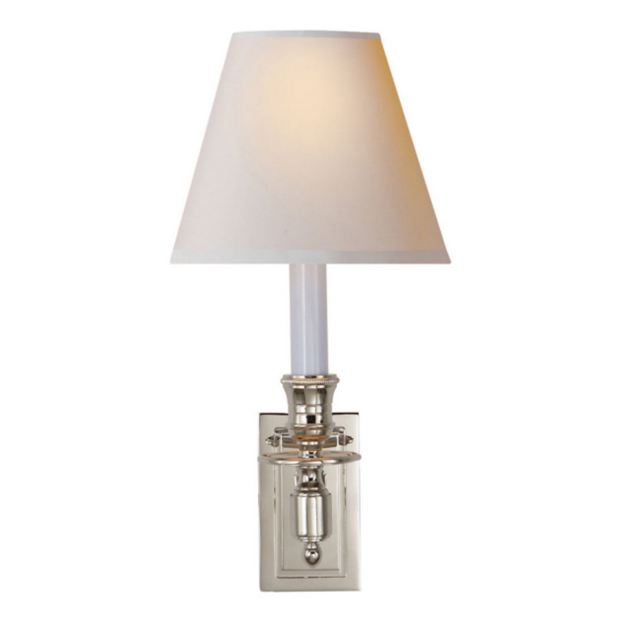 Visual Comfort French Single Library Sconce in Polished Nickel with Natural Paper Shade