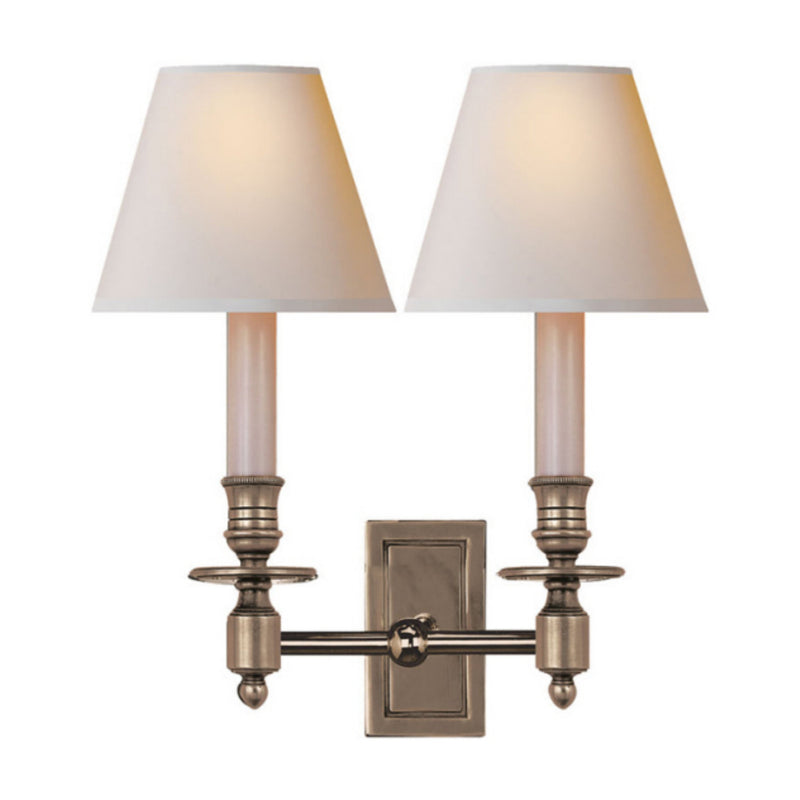 Studio VC French Double Library Sconce in Antique Nickel with Natural Paper Shades