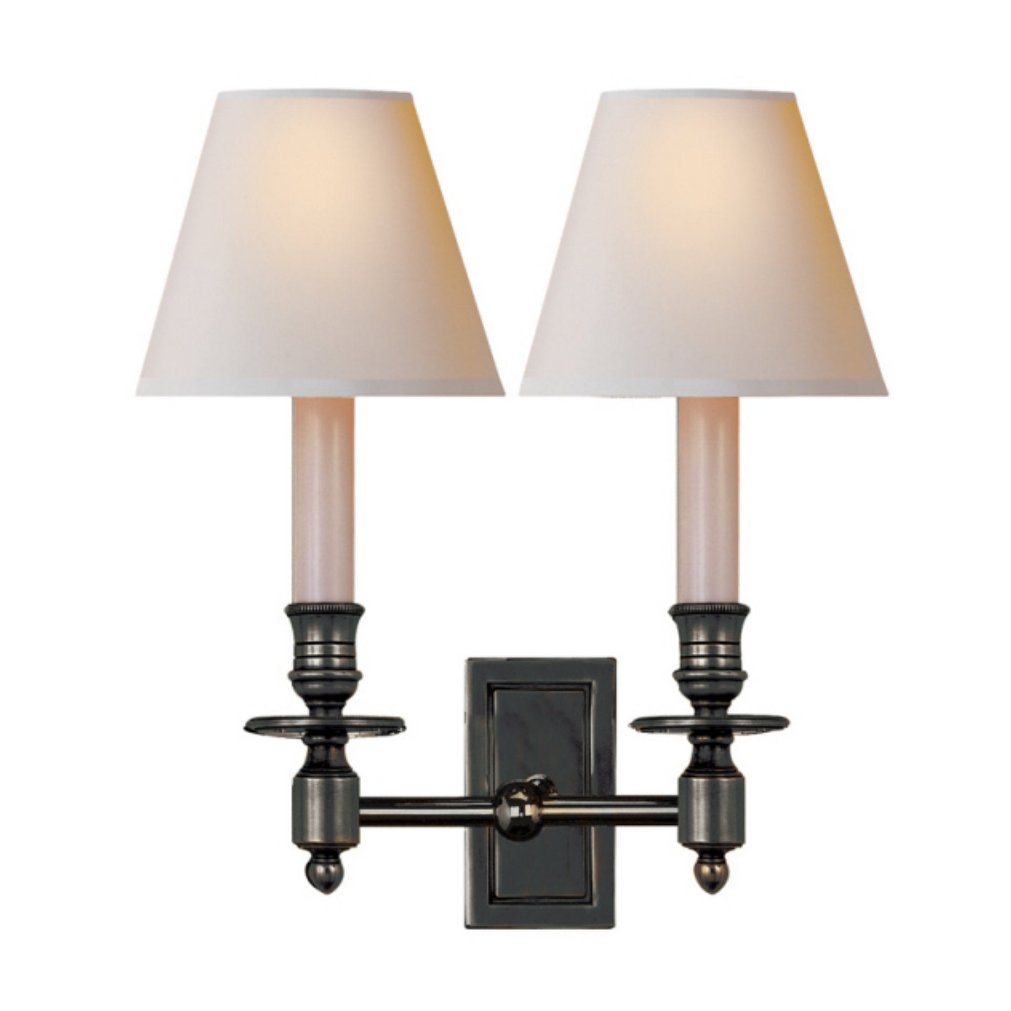Visual Comfort French Double Library Sconce in Bronze with Natural Paper Shades