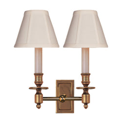 Studio VC French Double Library Sconce in Hand-Rubbed Antique Brass with Tissue Shades