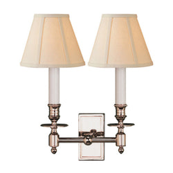 Studio VC French Double Library Sconce in Polished Nickel with Linen Shades