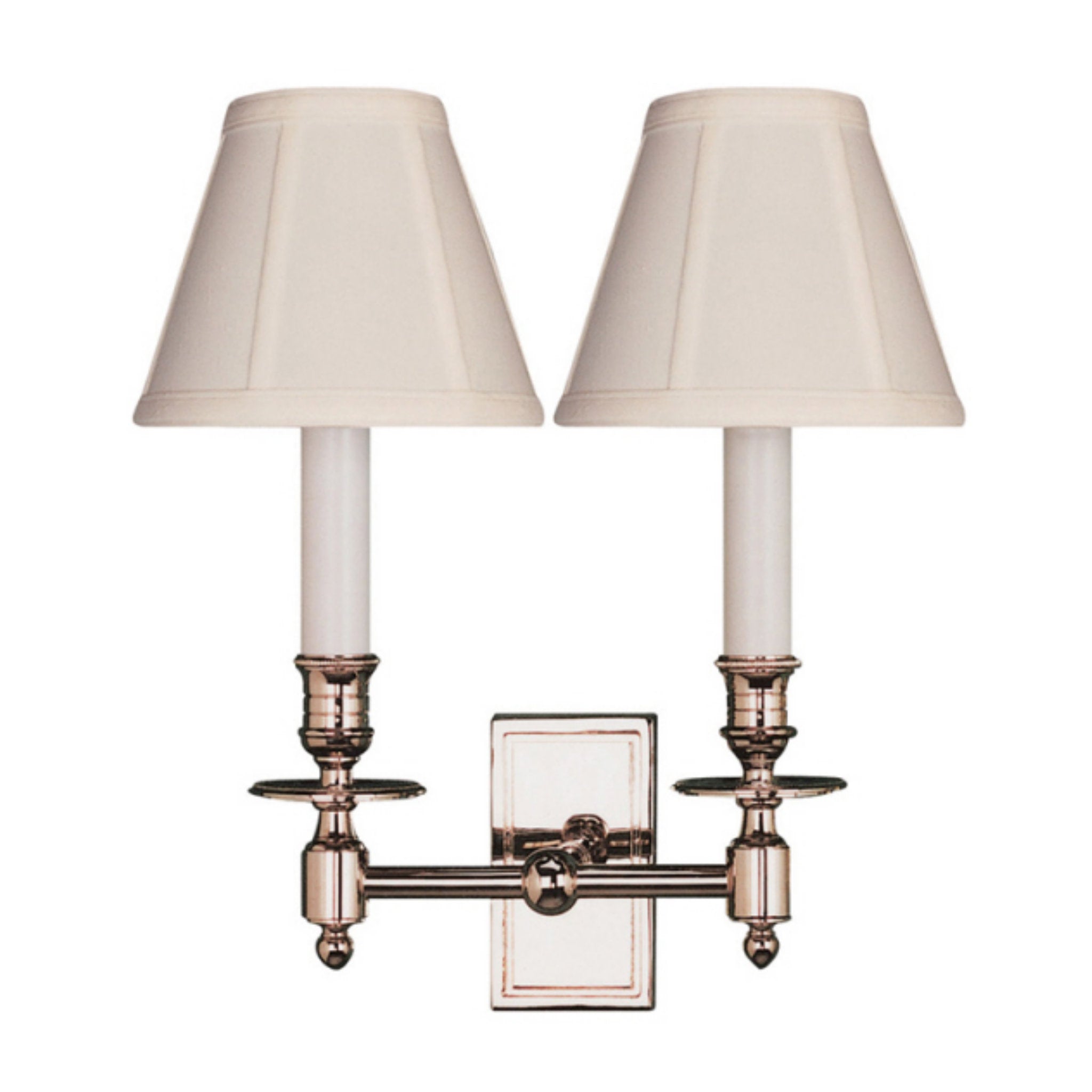 Visual Comfort French Double Library Sconce in Polished Nickel with Tissue Shades