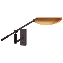 Ian K. Fowler Lola Boom Arm Wall Light in Aged Iron with Hand-Rubbed Antique Brass Shade