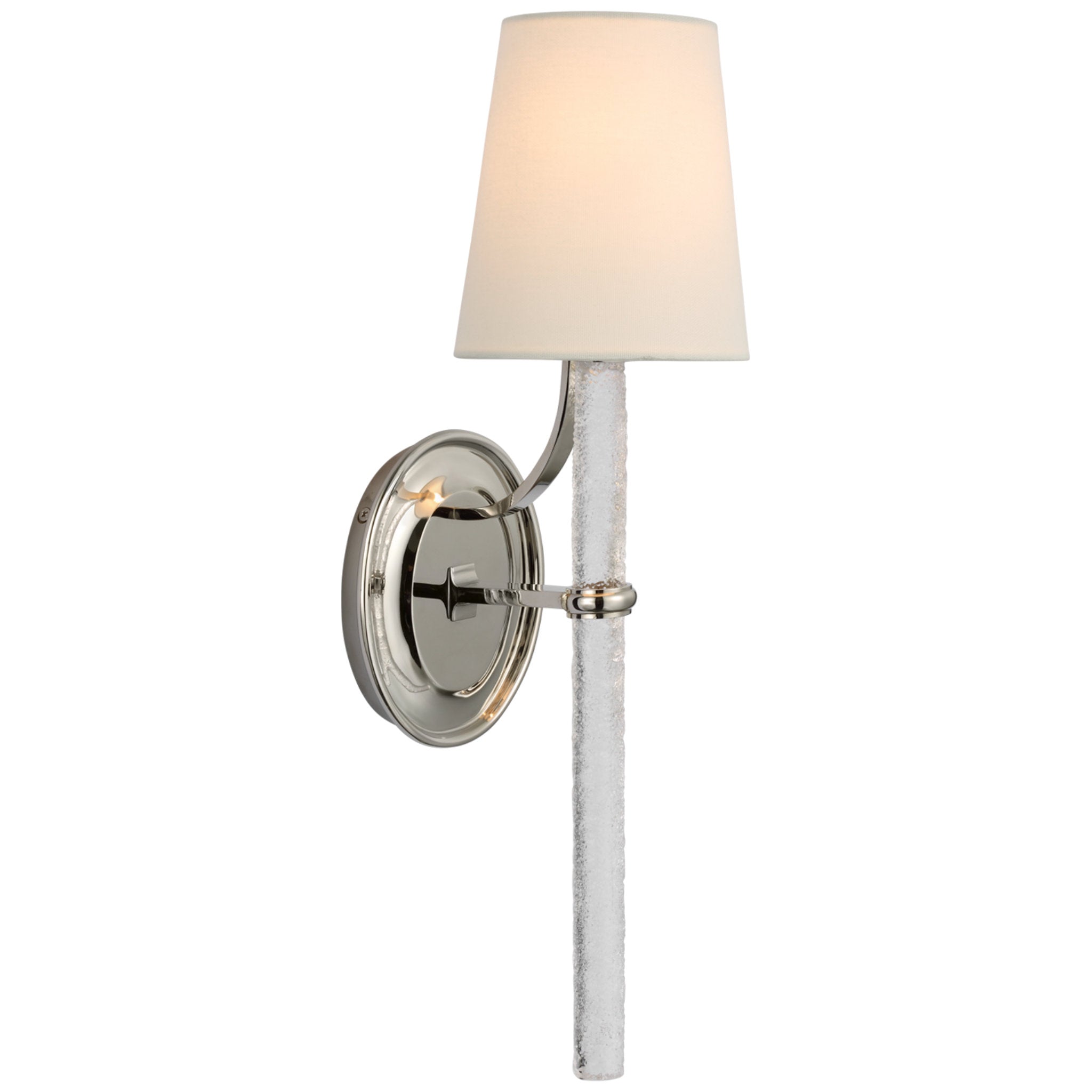 Marie Flanigan Abigail Large Sconce in Polished Nickel and Clear Wavy Glass with Linen Shade
