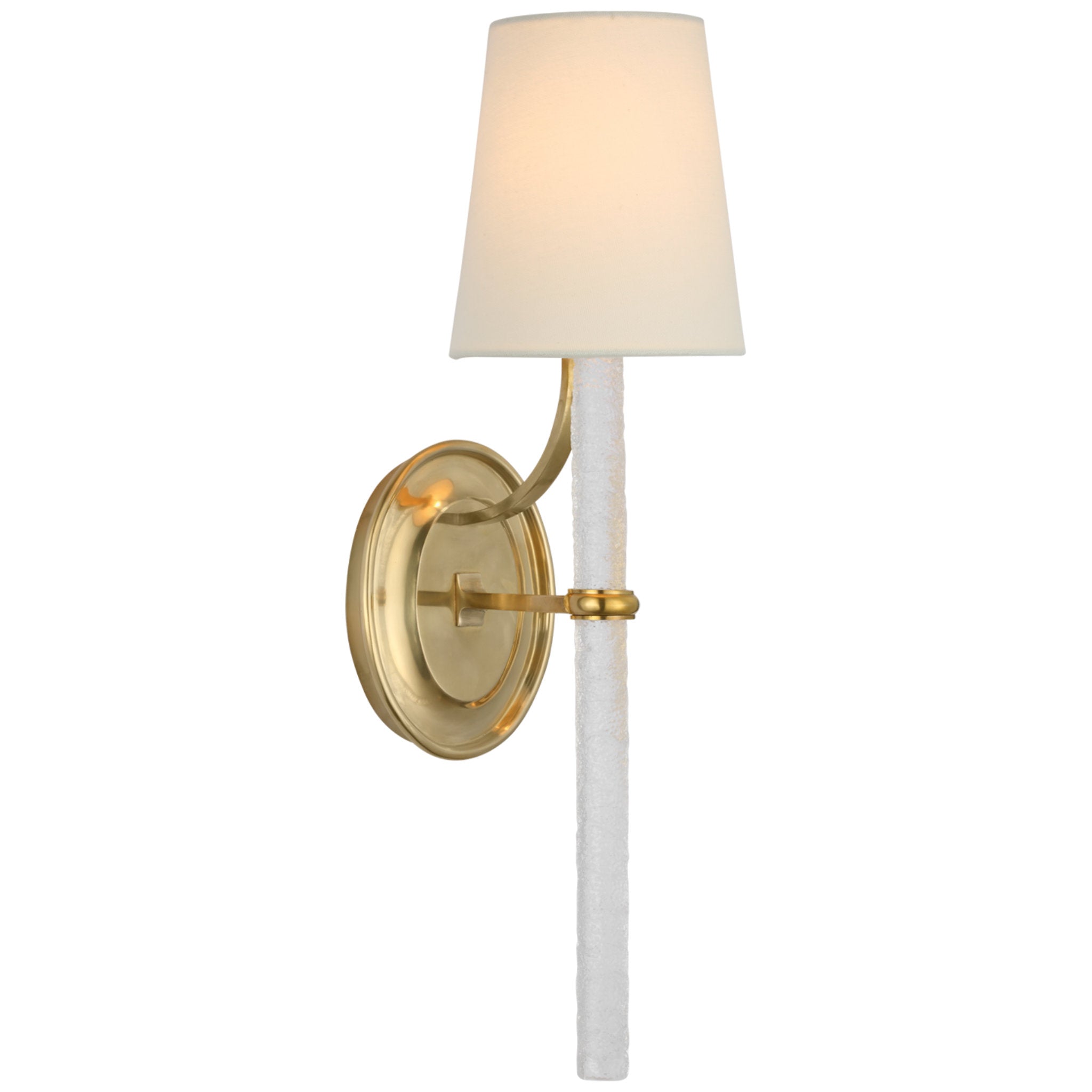 Marie Flanigan Abigail Large Sconce in Soft Brass and Clear Wavy Glass with Linen Shade