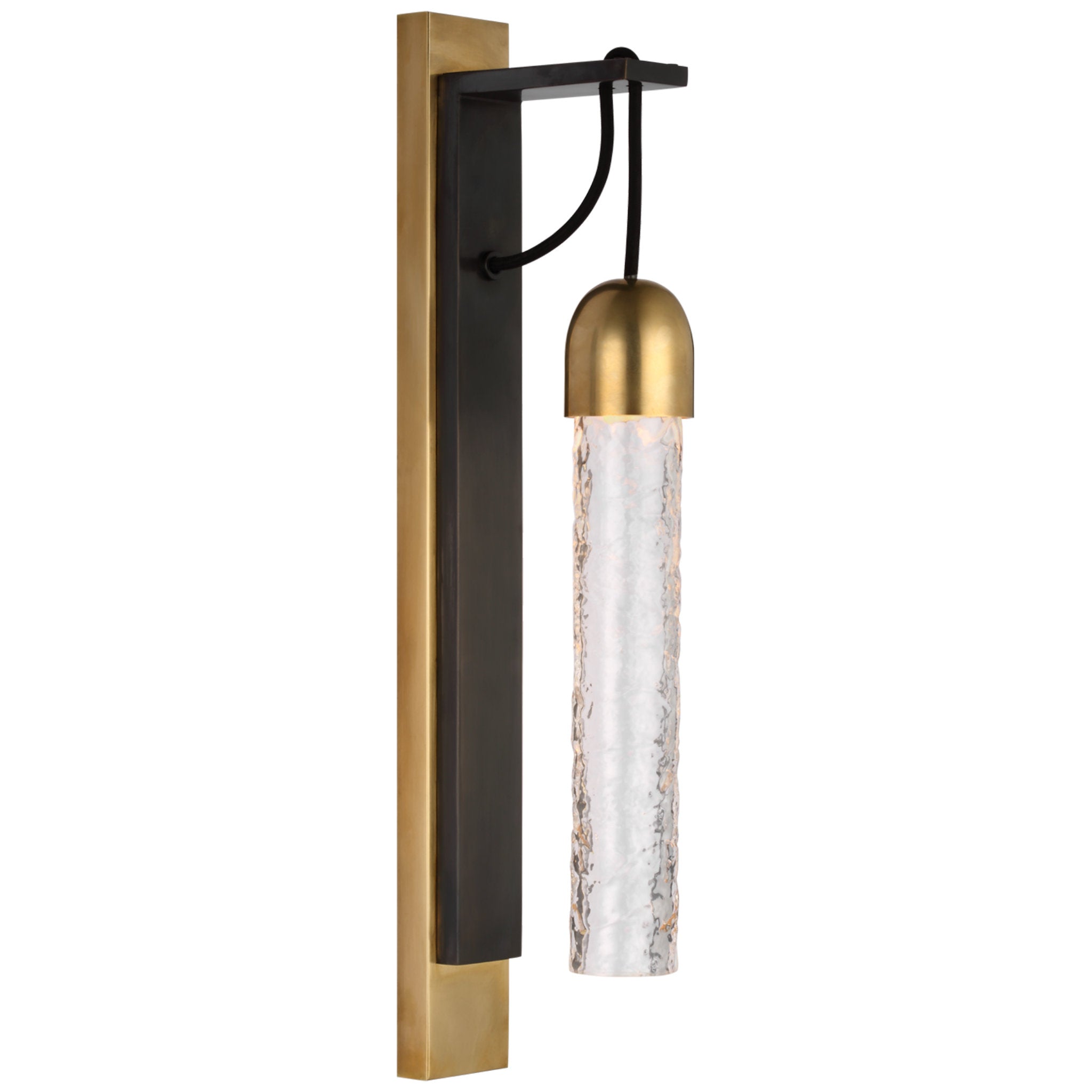 Marie Flanigan Reve Medium Tube Sconce in Bronze and Soft Brass with Clear Wavy Glass Wall Light W2.25" x H19"