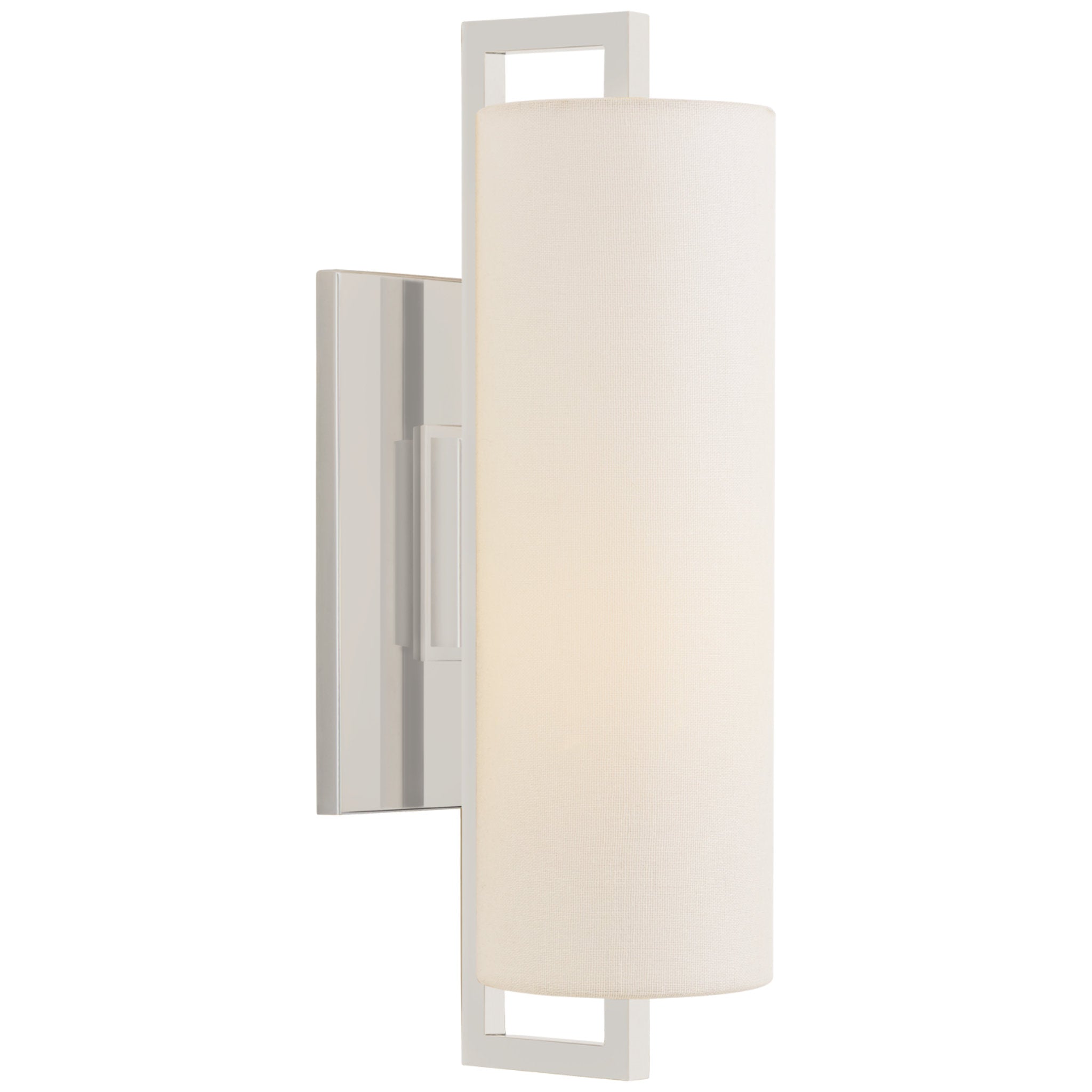 Ian K. Fowler Bowen Medium Sconce in Polished Nickel with Linen Shade
