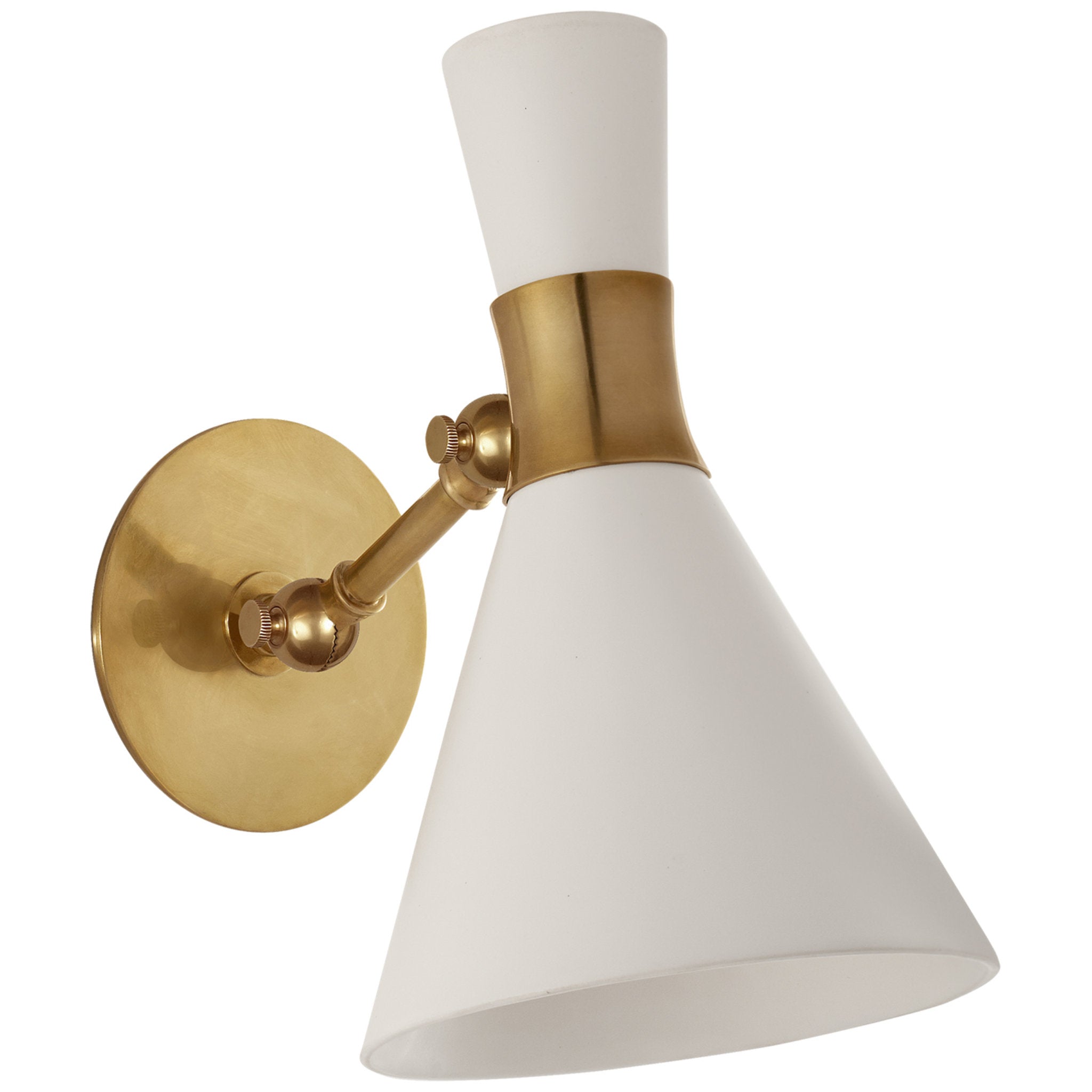 Visual Comfort Liam Small Articulating Sconce in Hand-Rubbed Antique Brass with Matte White Shade