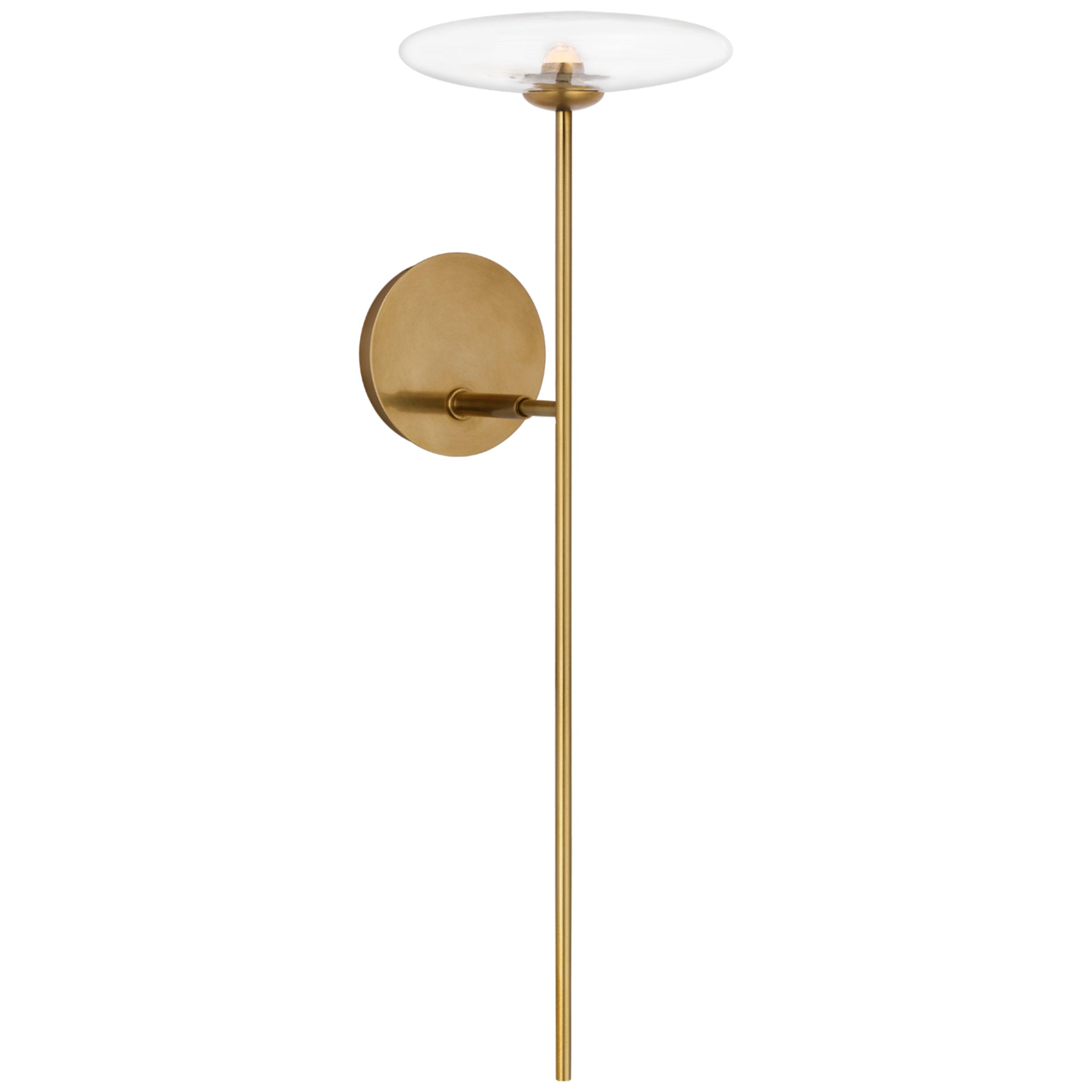 Ian K. Fowler Calvino Large Tail Sconce in Hand-Rubbed Antique Brass with Clear Glass Wall Light W7.5" x H24"