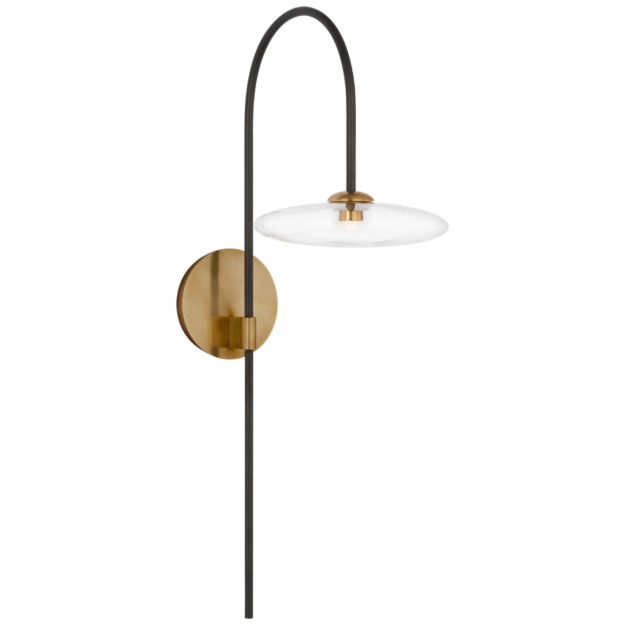 Ian K. Fowler Calvino Arched Single Sconce in Aged Iron and Hand-Rubbed Antique Brass with Clear Glass Wall Light W7.5" x H25.25"