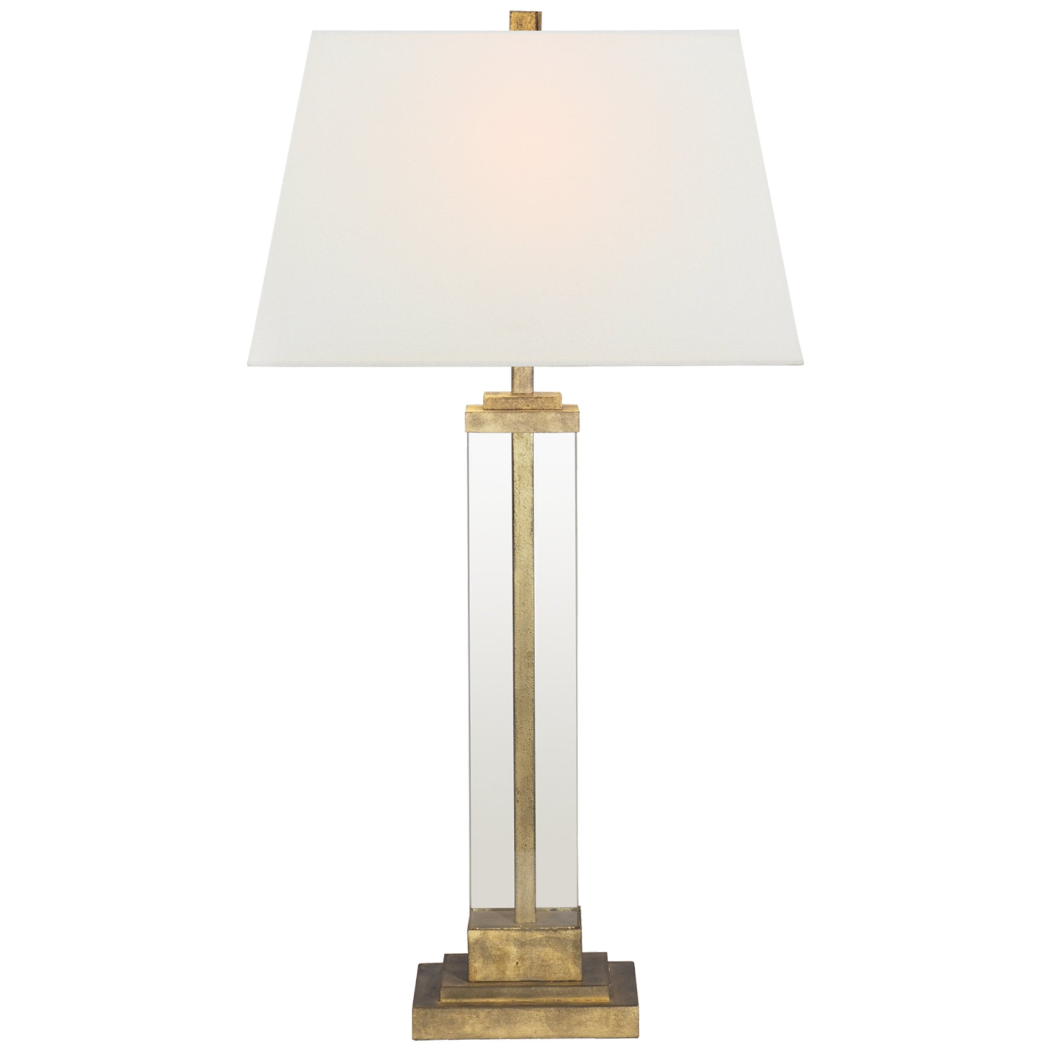 Visual Comfort Wright Table Lamp in Gilded Iron and Glass with Linen Shade