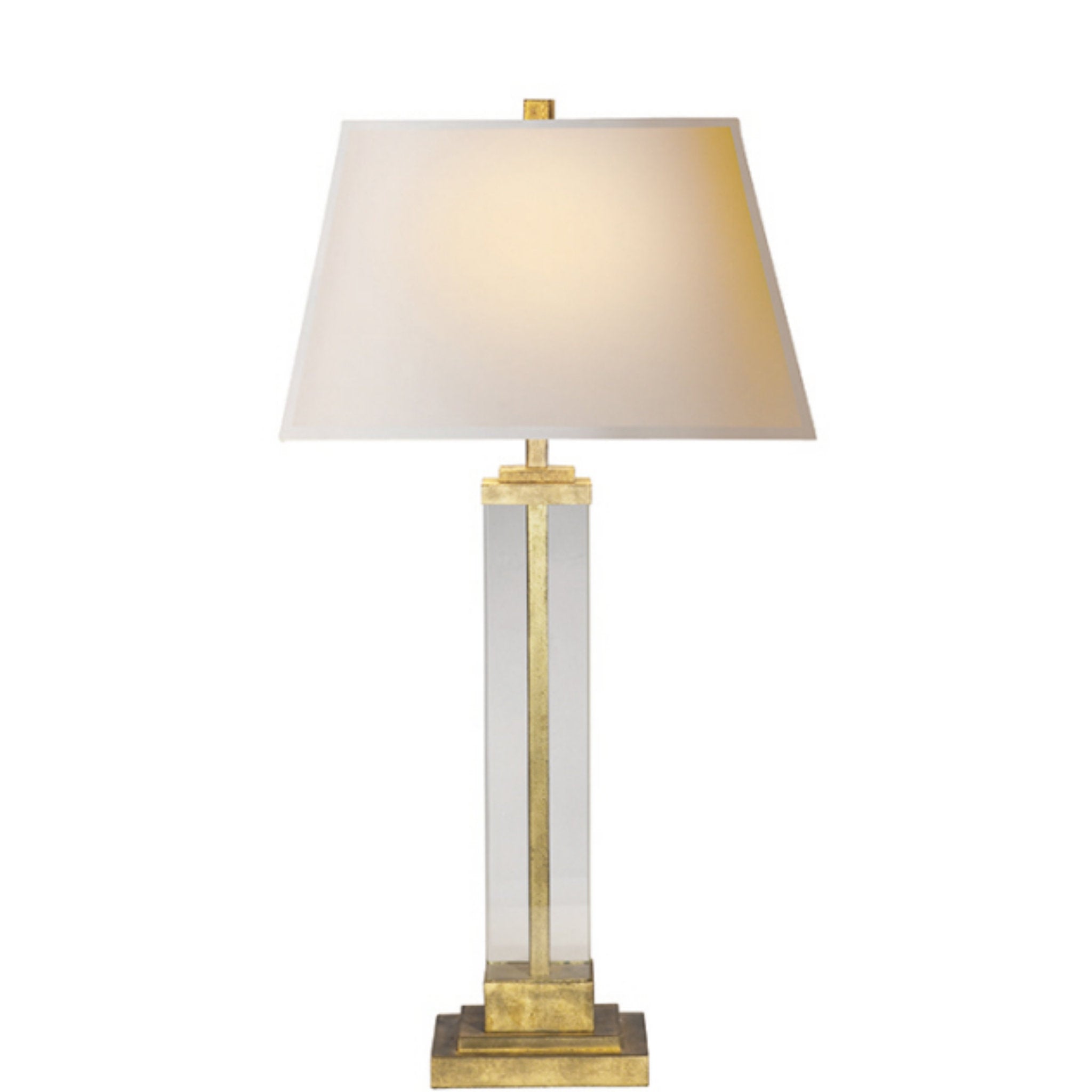 Visual Comfort Wright Table Lamp in Gilded Iron and Glass with Natural Paper Shade