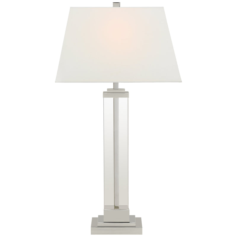 Studio VC Wright Table Lamp in Polished Nickel and Glass with Linen Shade