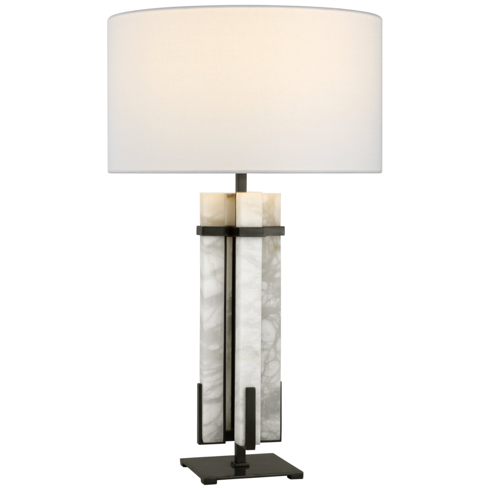 Ian K. Fowler Malik Large Table Lamp in Bronze and Alabaster with Linen Shade