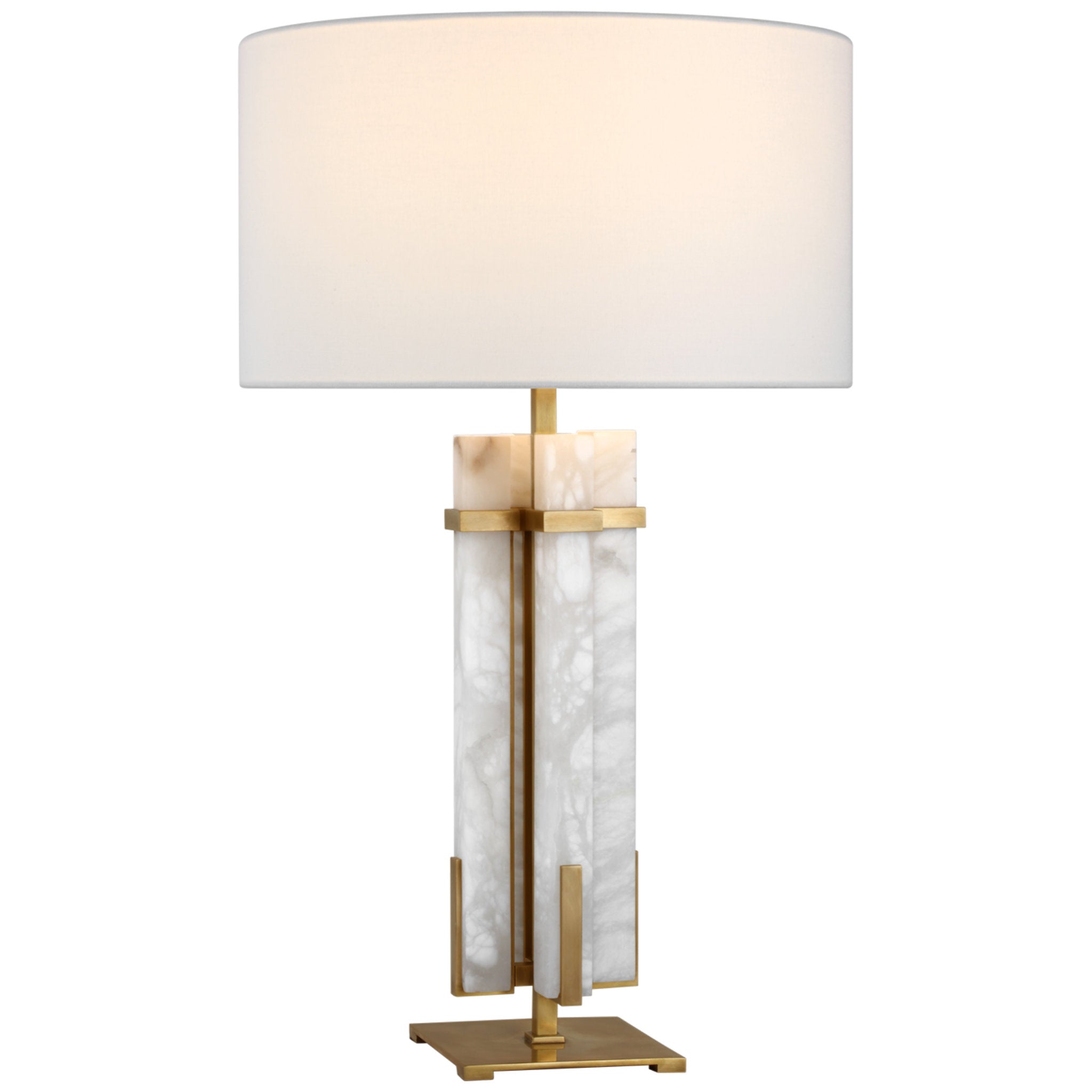 Ian K. Fowler Malik Large Table Lamp in Hand-Rubbed Antique Brass and Alabaster with Linen Shade
