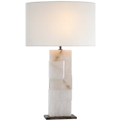 Ian K. Fowler Ashlar Large Table Lamp in Alabaster and Bronze with Linen Shade