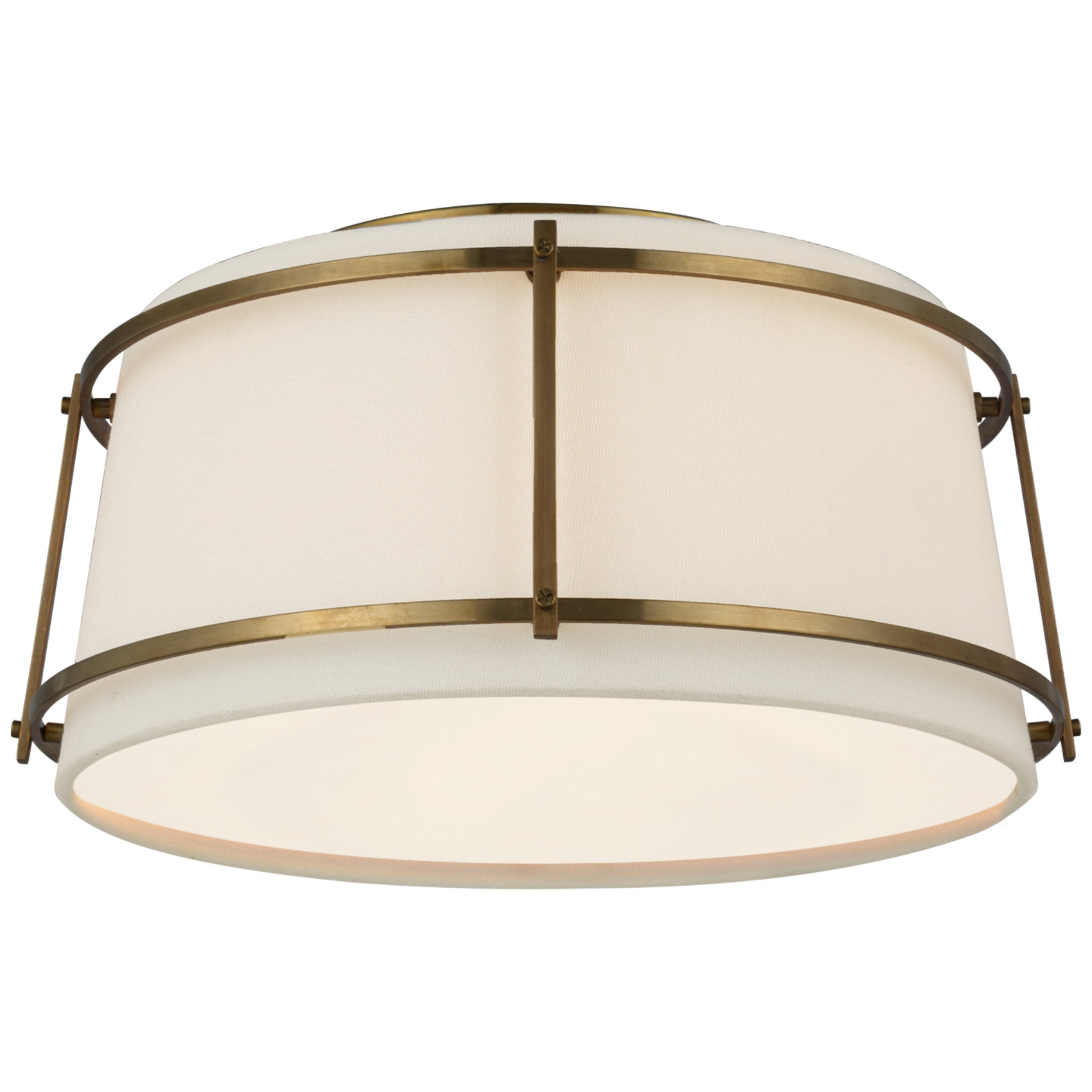 Carrier and Company Callaway Small Flush Mount in Hand-Rubbed Antique Brass with Linen Shade and Frosted Acrylic Diffuser