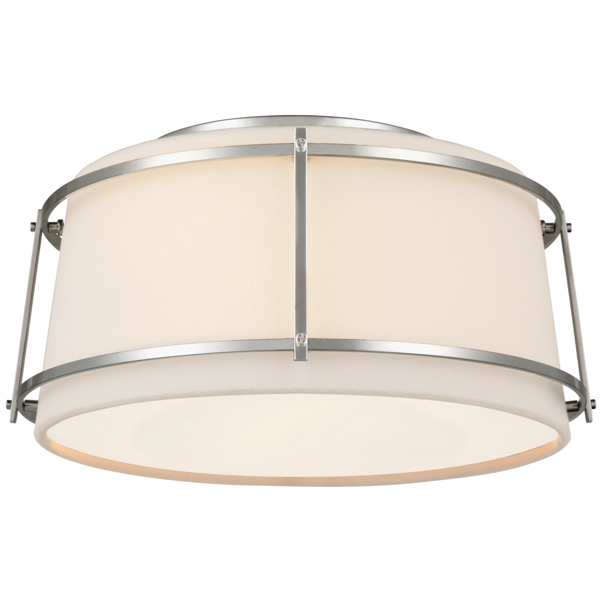 Carrier and Company Callaway Small Flush Mount in Polished Nickel with Linen Shade and Frosted Acrylic Diffuser