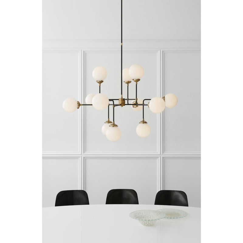 Ian K. Fowler Bistro Medium Chandelier in Hand-Rubbed Antique Brass with White Glass