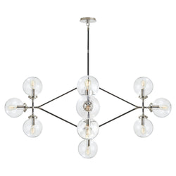 Ian K. Fowler Bistro Four Arm Chandelier in Polished Nickel and Black with Clear Glass