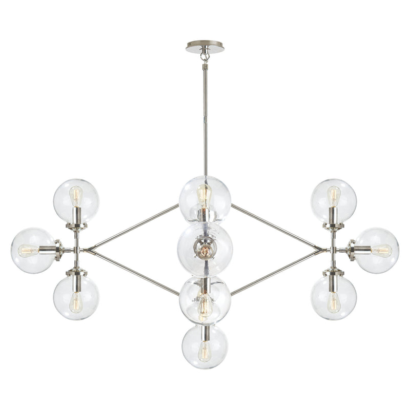 Ian K. Fowler Bistro Four Arm Chandelier in Polished Nickel with Clear Glass