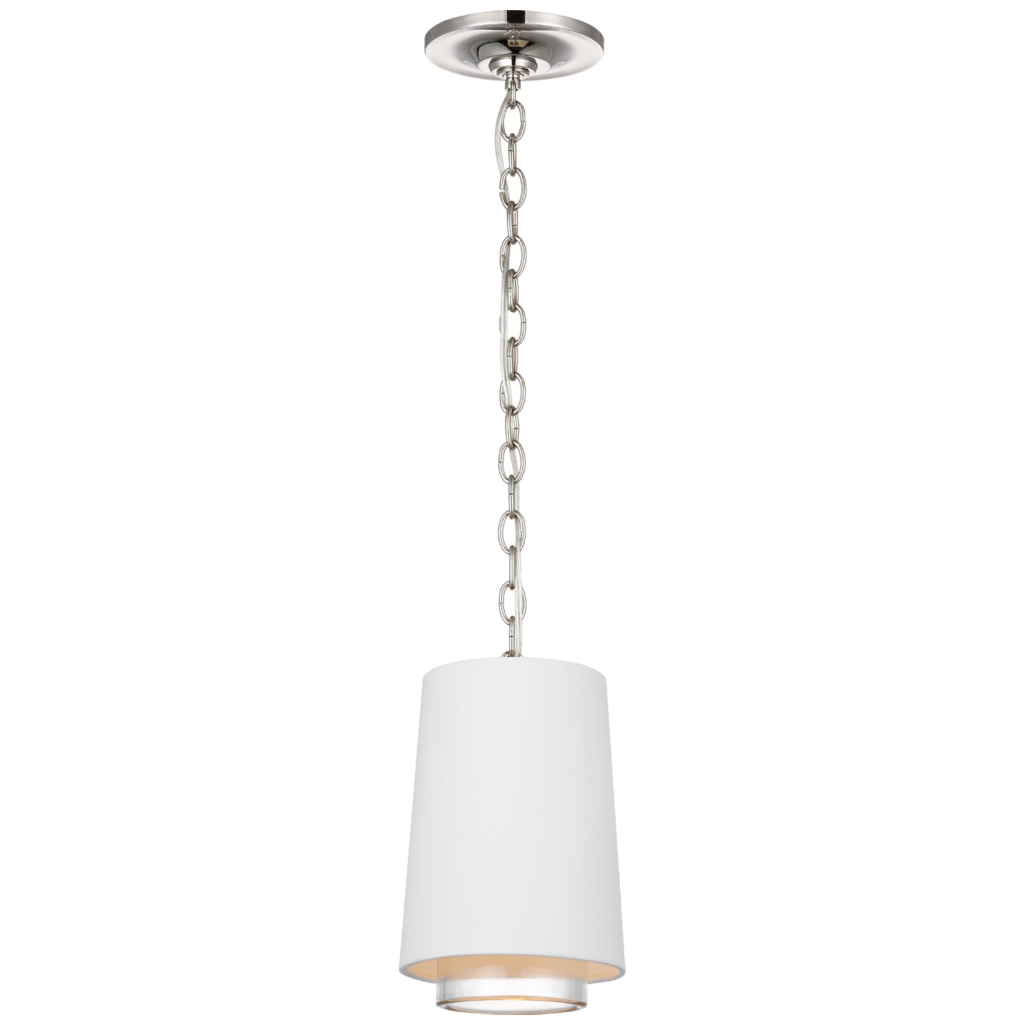 Marie Flanigan Sydney Narrow Pendant in Polished Nickel with Matte White Shade and Clear Glass
