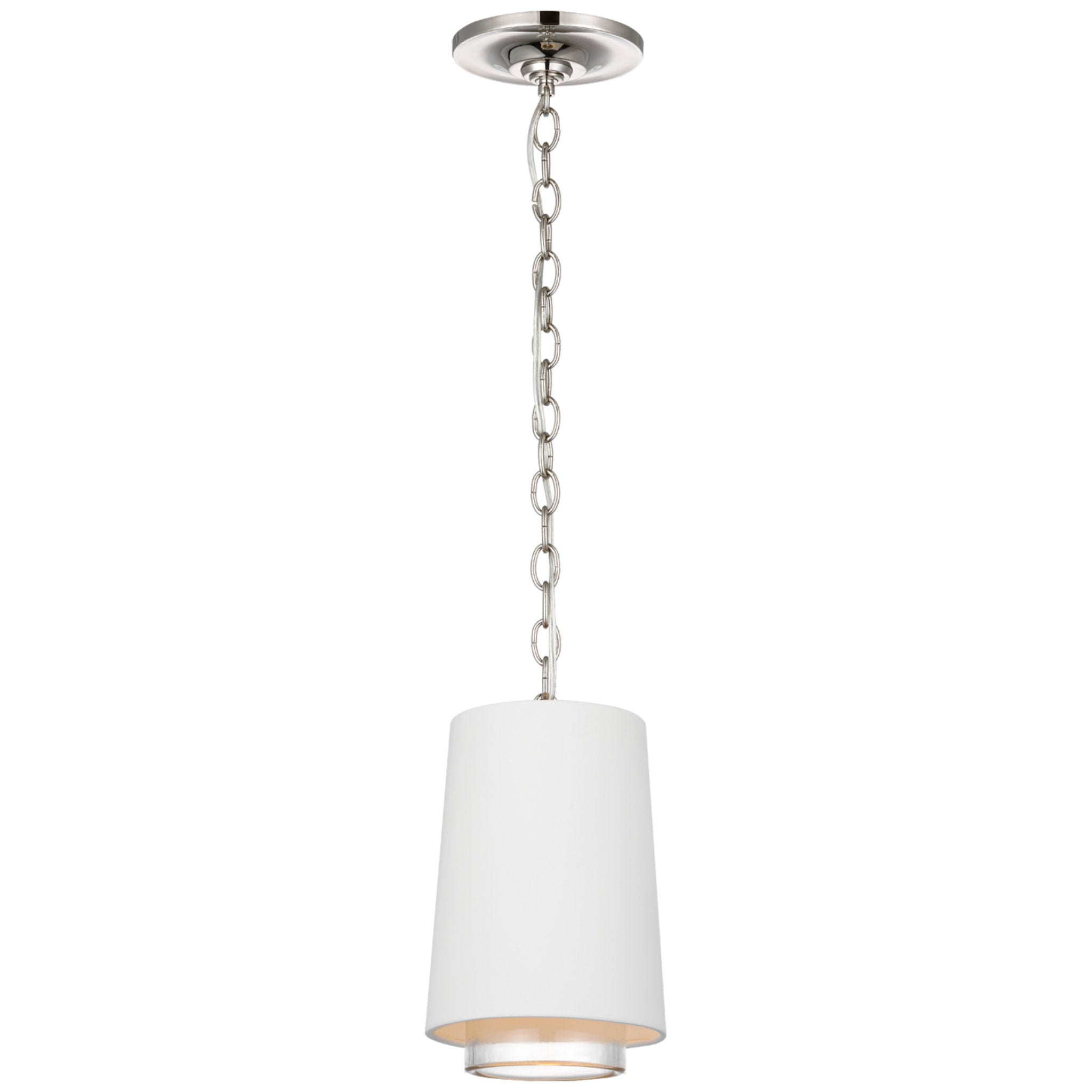 Marie Flanigan Sydney Narrow Pendant in Polished Nickel with Matte White Shade and Clear Glass Ceiling Light W6" x H9.5"