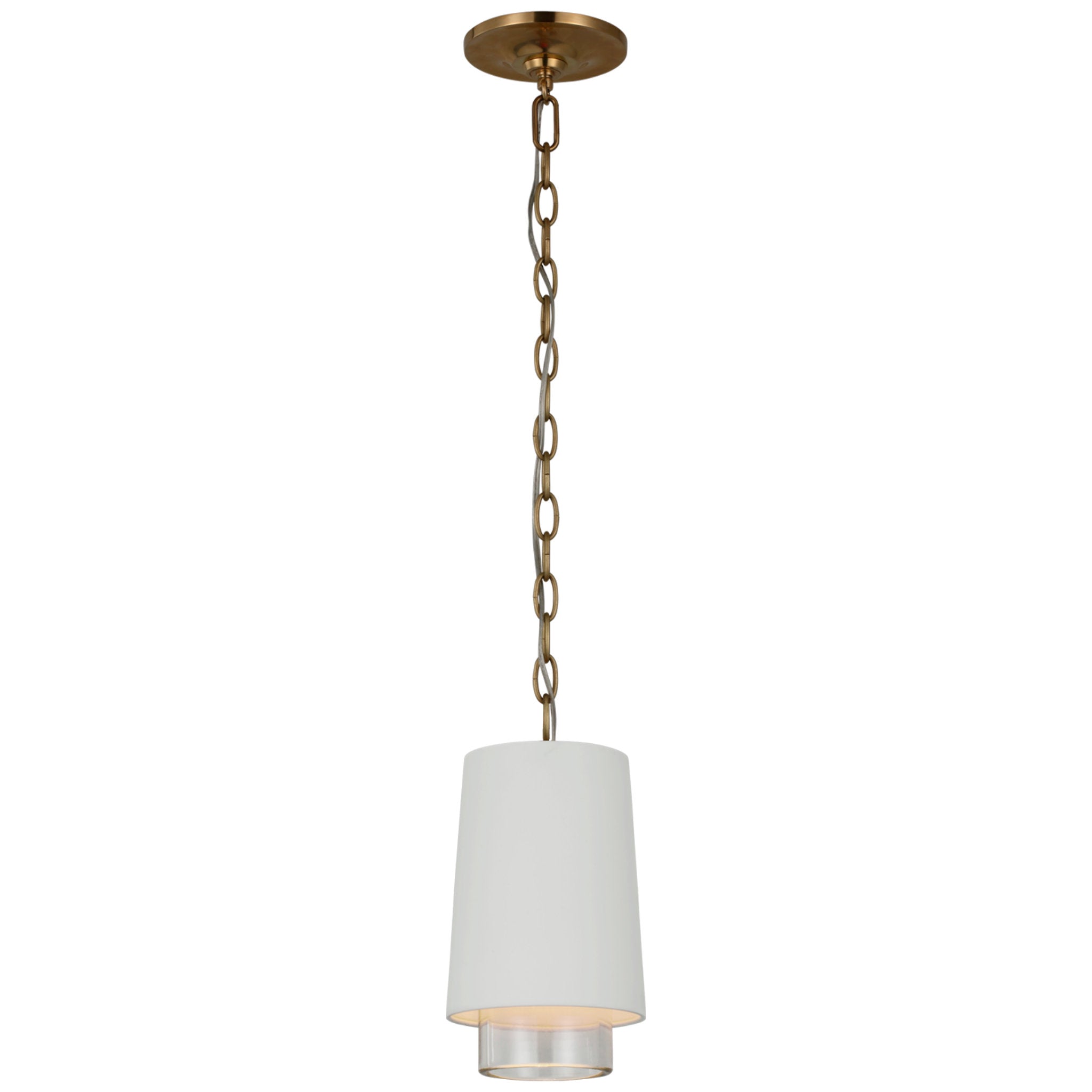 Marie Flanigan Sydney Narrow Pendant in Soft Brass with Matte White and Clear Glass