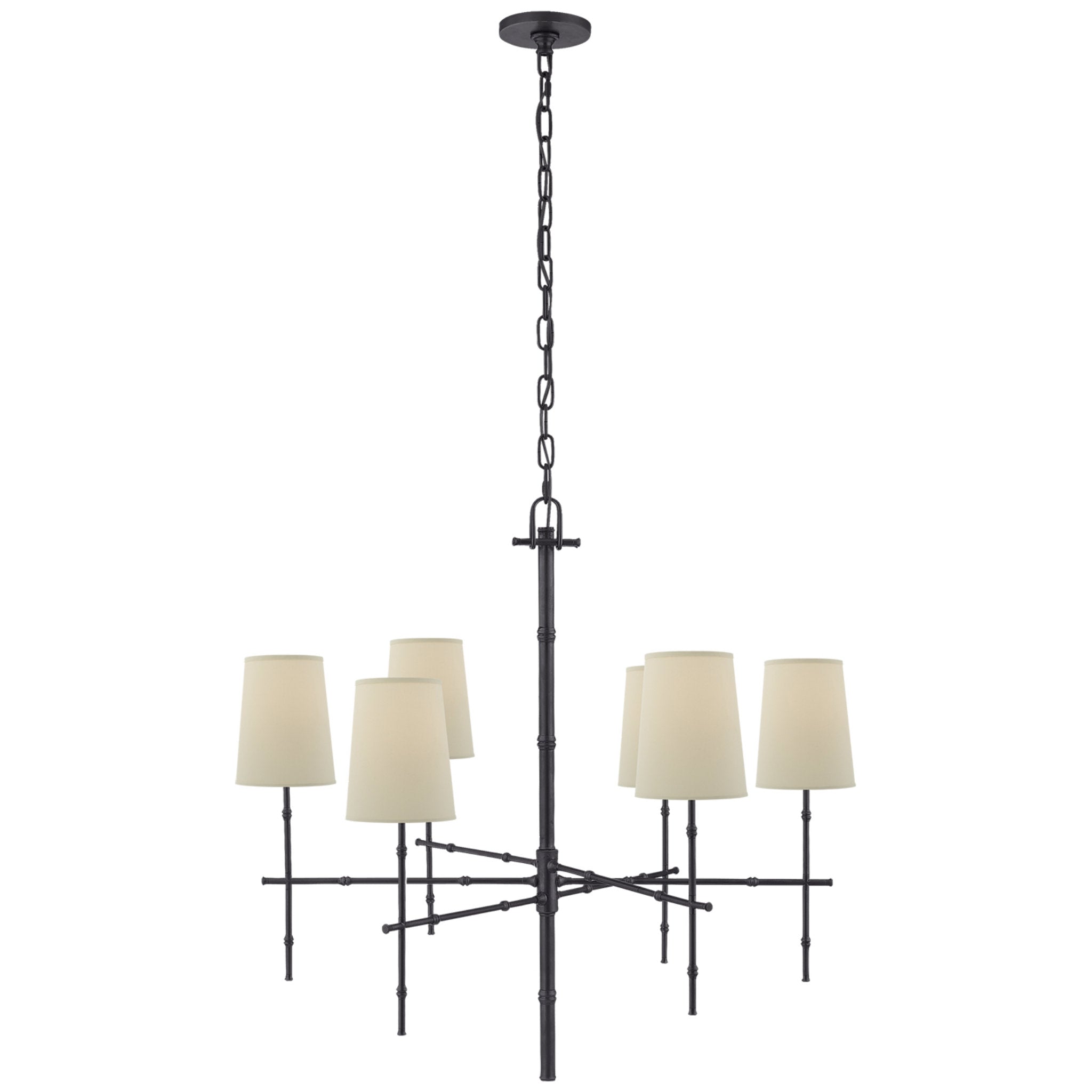Visual Comfort Grenol Medium Modern Bamboo Chandelier in Bronze with Natural Percale Shades