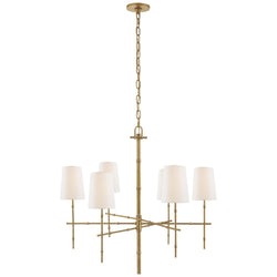 Studio VC Grenol Medium Modern Bamboo Chandelier in Hand-Rubbed Antique Brass with Linen Shades