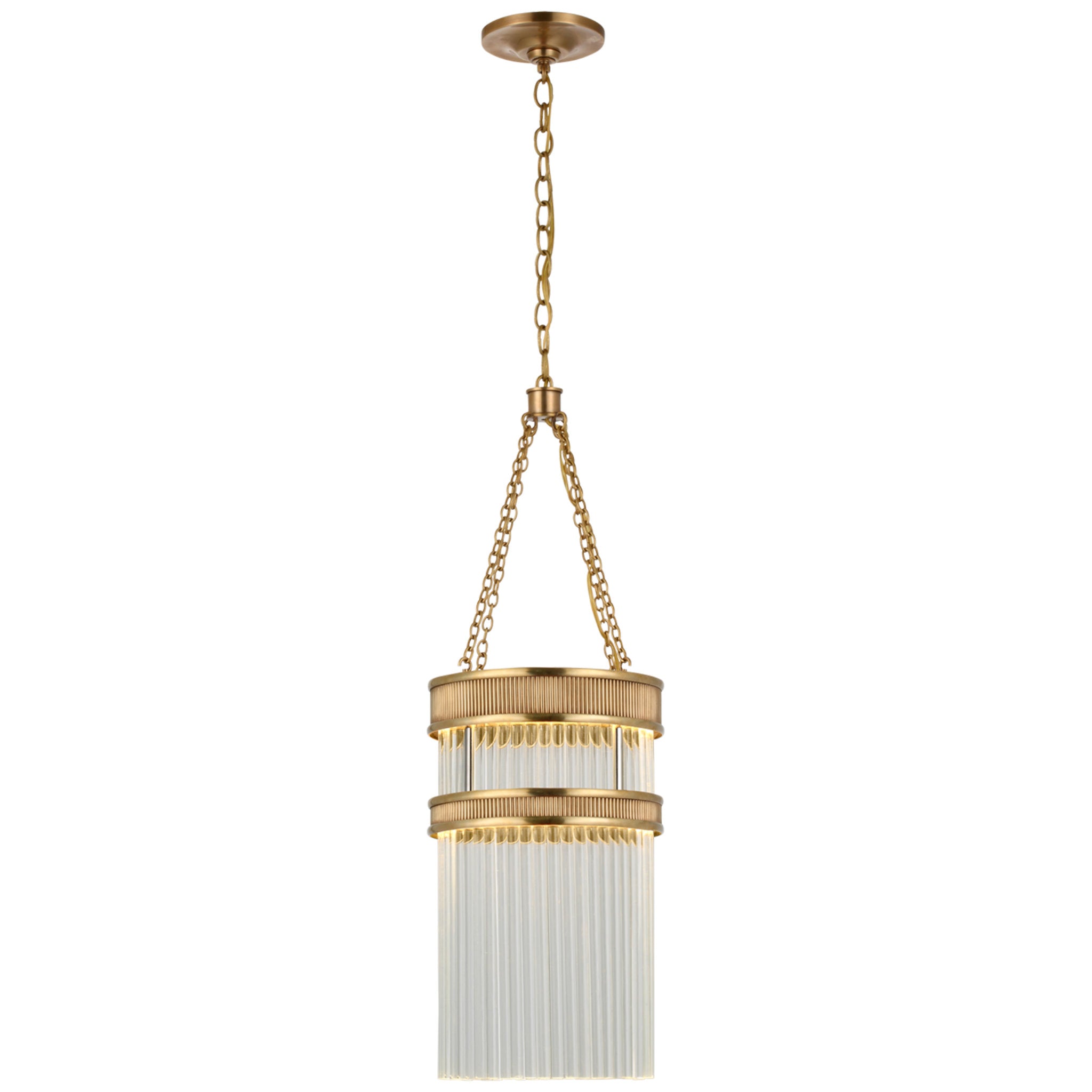 Marie Flanigan Menil Tall Chandelier in Soft Brass with Crystal Rods Ceiling Light W9.75" x H29.25"