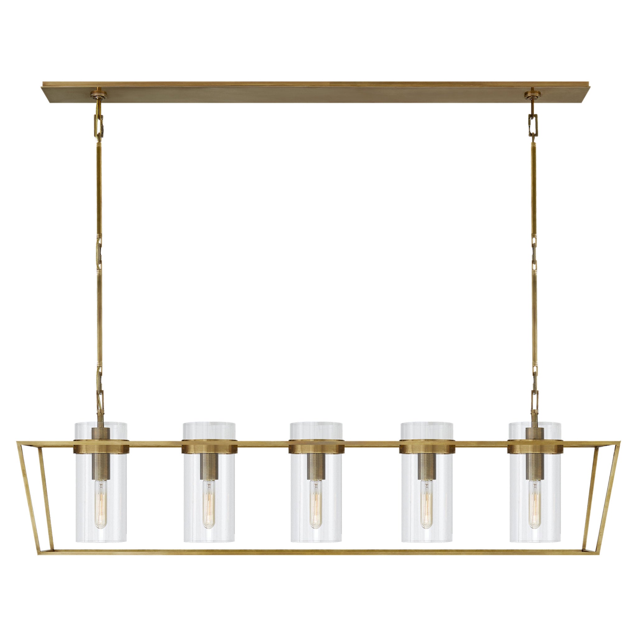 Ian K. Fowler Presidio Large Linear Lantern in Hand-Rubbed Antique Brass with Clear Glass