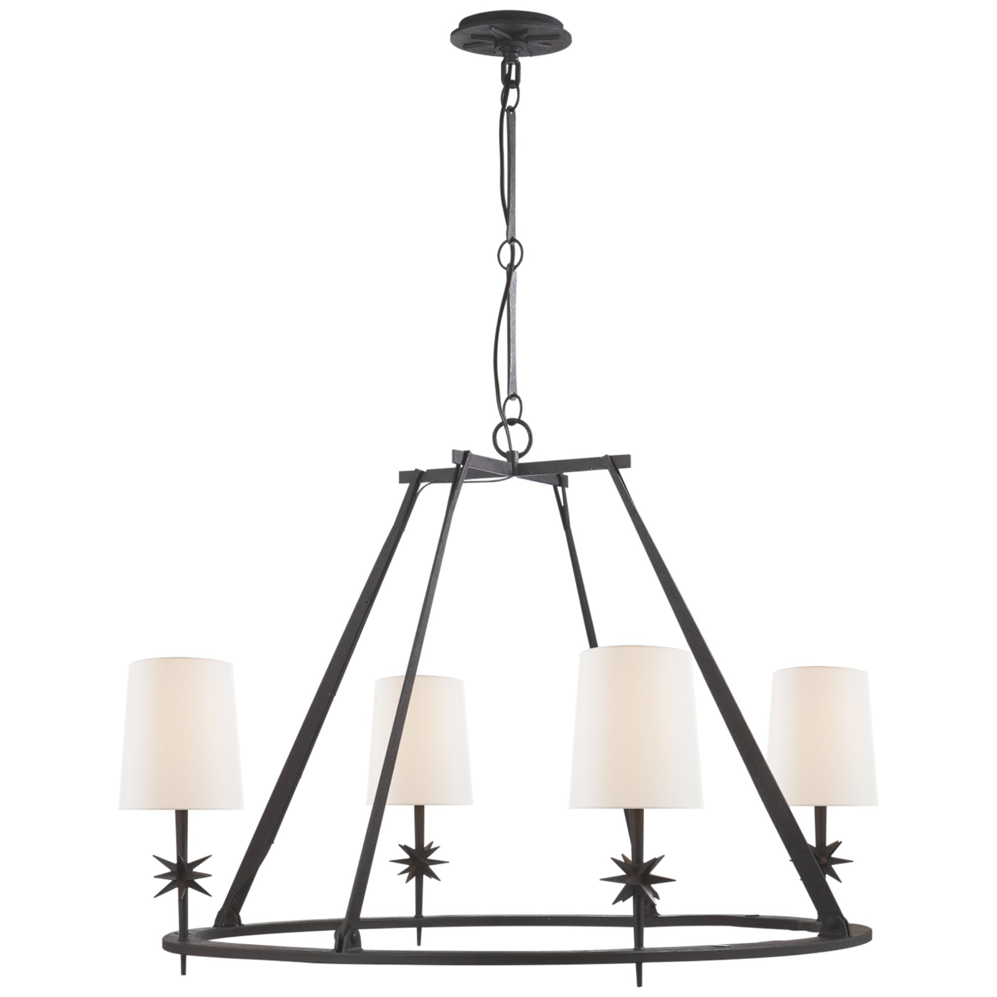 Ian K. Fowler Etoile Round Chandelier in Black Rust with Linen Shades Ceiling Light W35.5"