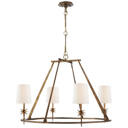 Ian K. Fowler Etoile Round Chandelier in Gilded Iron with Linen Shades