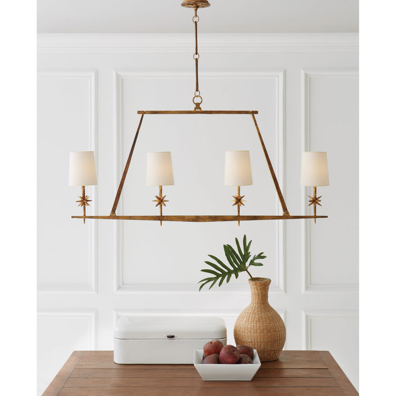 Ian K. Fowler Etoile Linear Chandelier in Gilded Iron with Natural Paper Shades