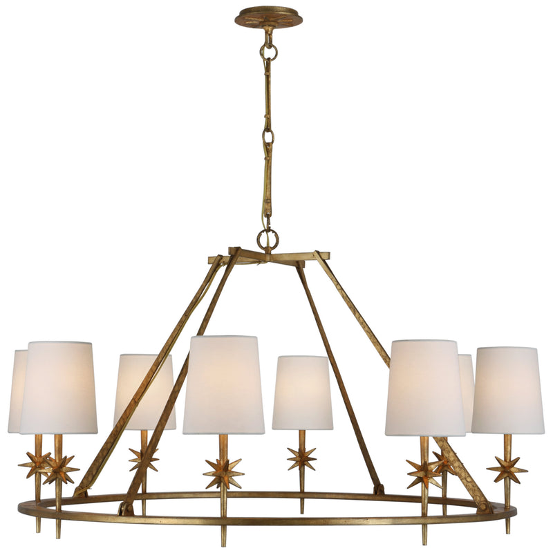 Ian K. Fowler Etoile Large Chandelier in Gilded Iron with Linen Shades