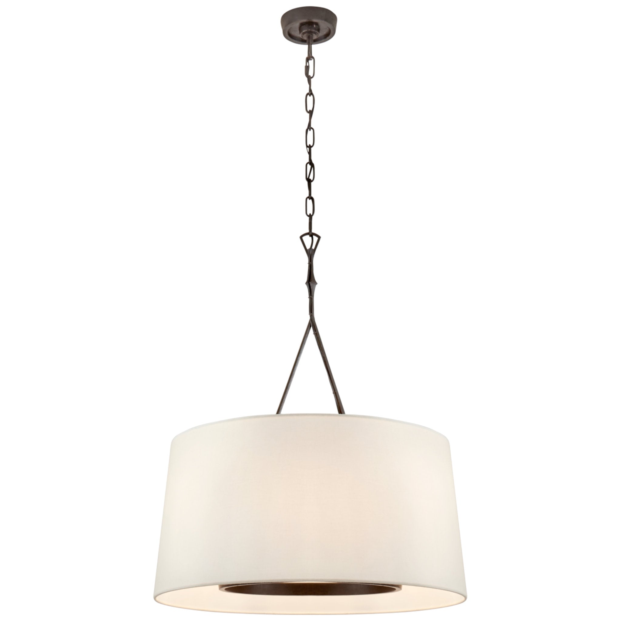 Visual Comfort Dauphine Large Hanging Shade in Aged Iron with Linen Shade