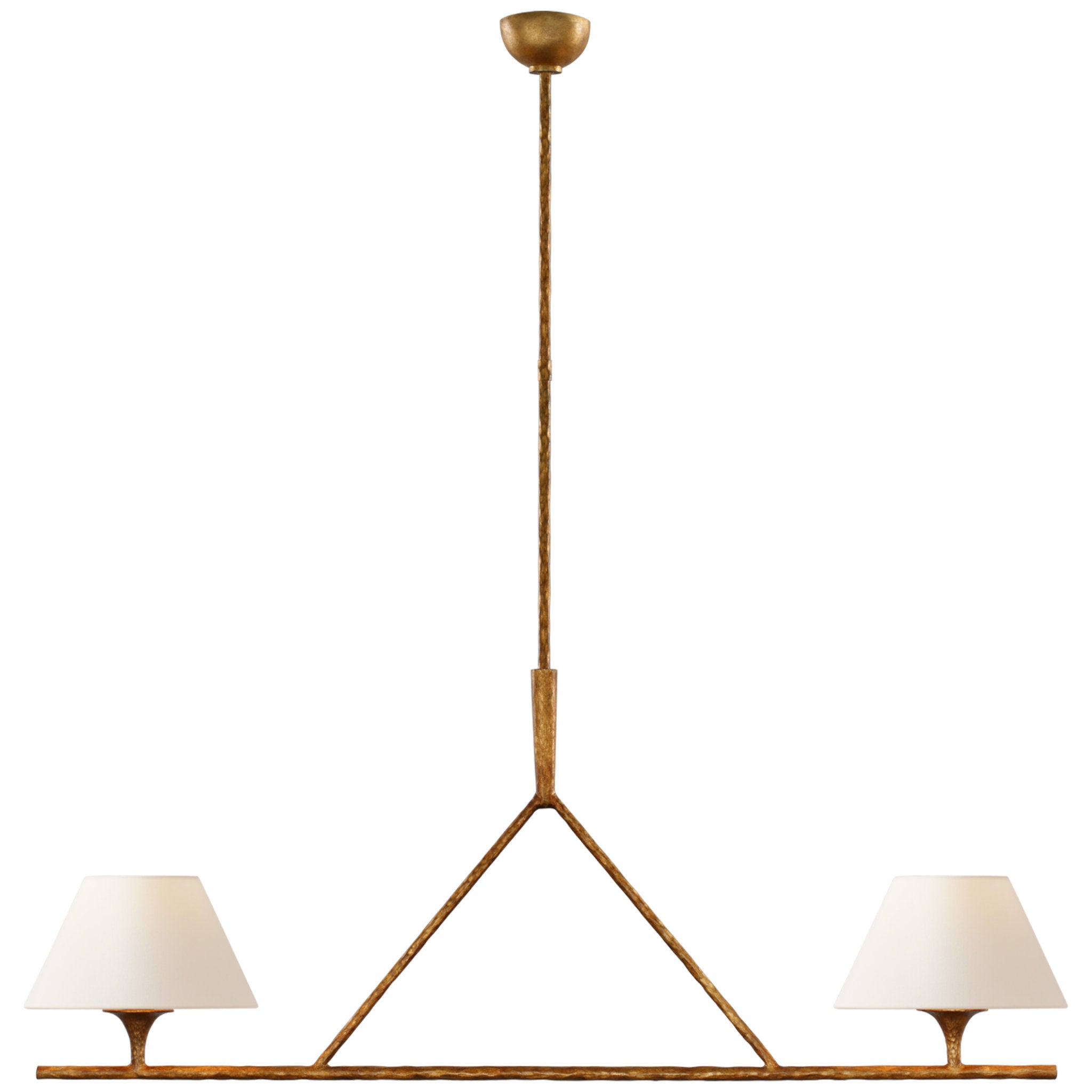 Ian K. Fowler Cesta Large Linear Chandelier in Gilded Iron with Linen Shades