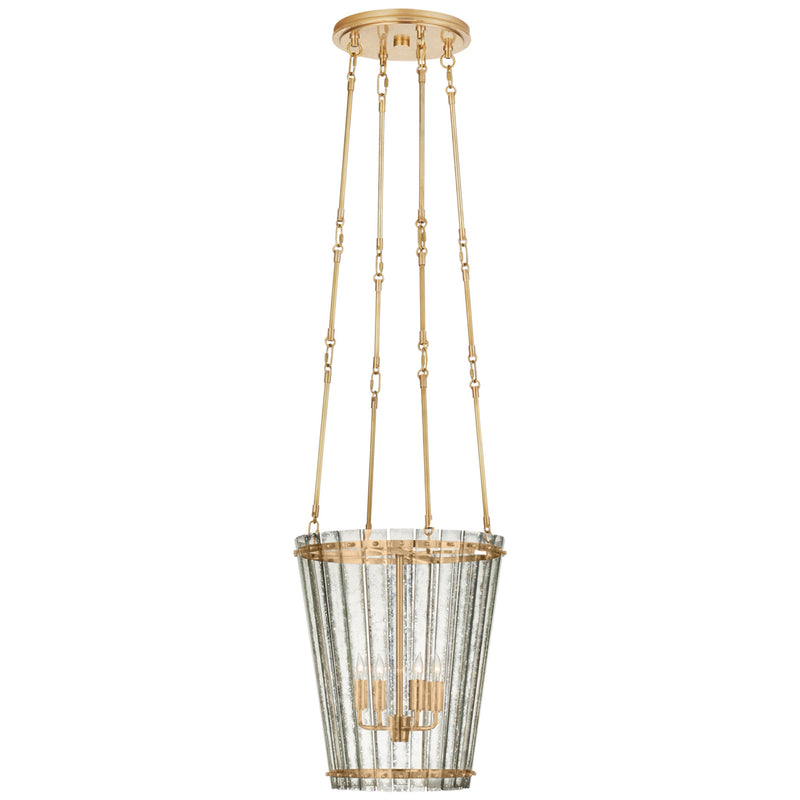 Carrier and Company Cadence Small Tall Chandelier in Hand-Rubbed Antique Brass with Antique Mirror
