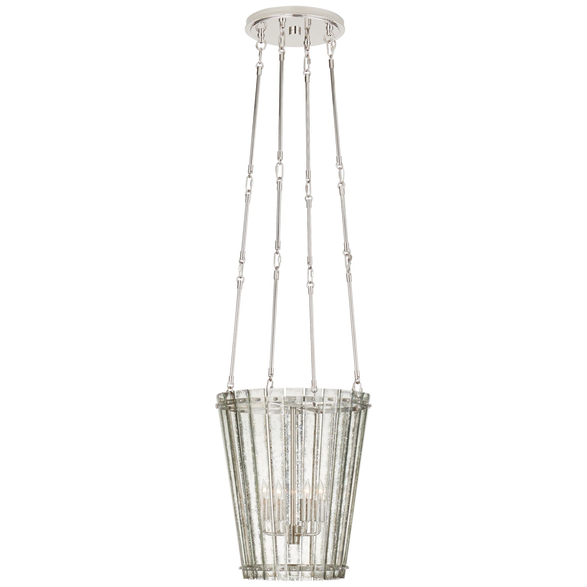 Carrier and Company Cadence Small Tall Chandelier in Polished Nickel with Antique Mirror