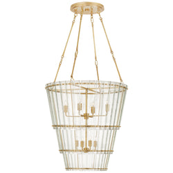 Carrier and Company Cadence Medium Waterfall Chandelier in Hand-Rubbed Antique Brass with Antique Mirror