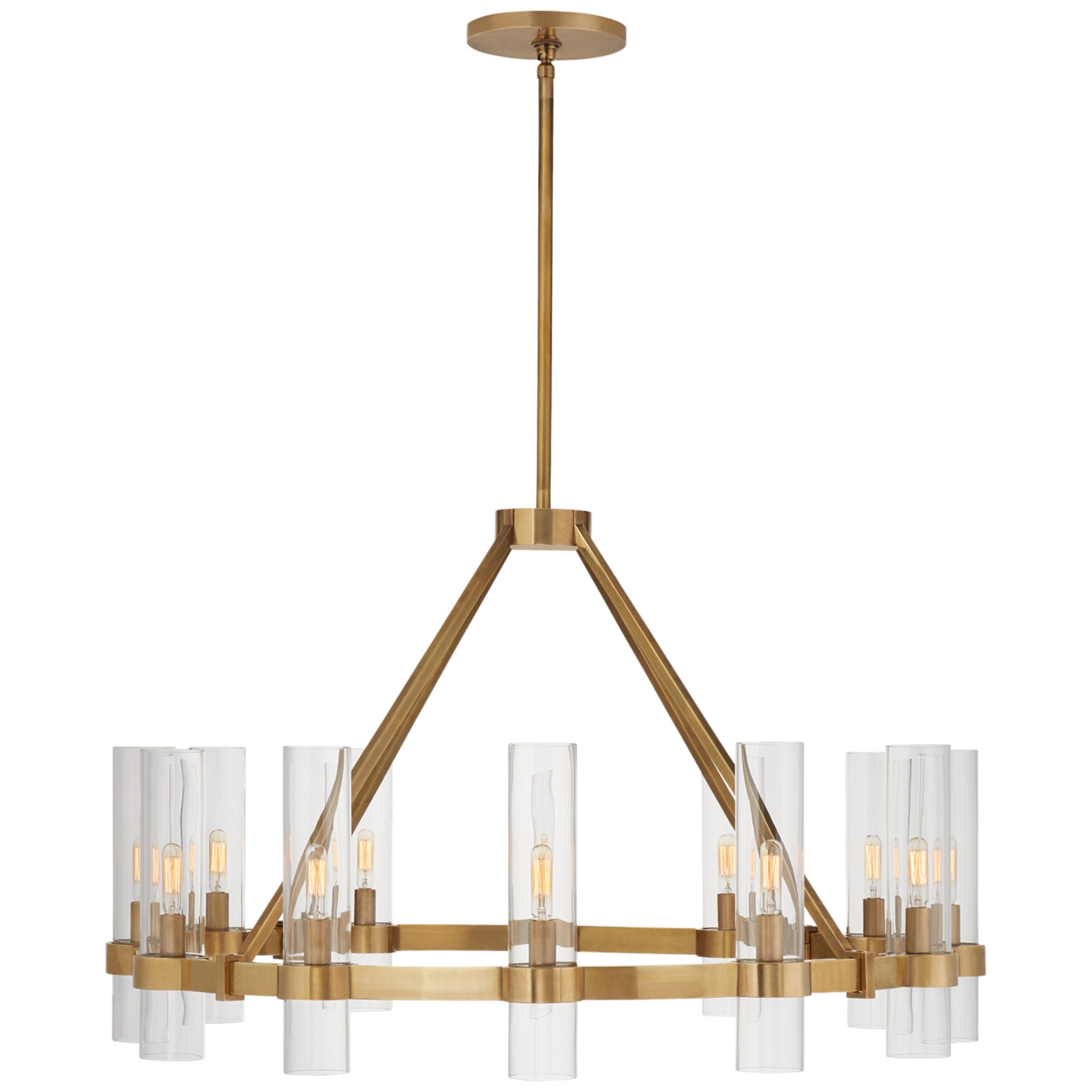 Ian K. Fowler Presidio Medium Chandelier in Hand-Rubbed Antique Brass with Clear Glass
