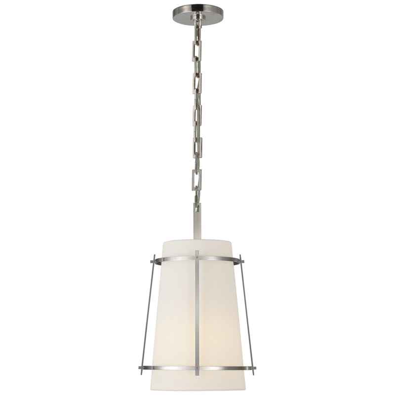 Carrier and Company Callaway Small Hanging Shade in Polished Nickel with Linen Shade and Frosted Acrylic Diffuser
